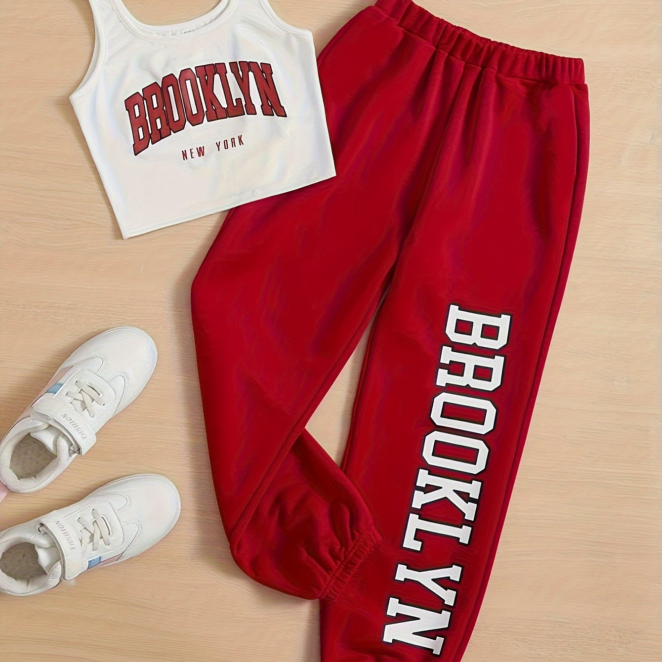 

2pcs, Letters Print Sleeveless Vest Top + Jogger Pants Set For Girls, Versatile And Trendy Summer Gift