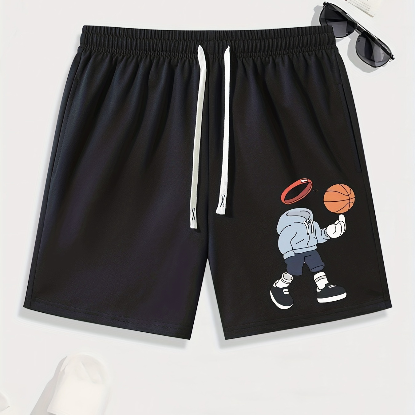 

Men's Streetwear Shorts, "playing Basketball" Graphic Print Drawstring Stretchy Short Pants For Comfort & Casual Chic Style, Summer Clothings Men's Fashion Outfits