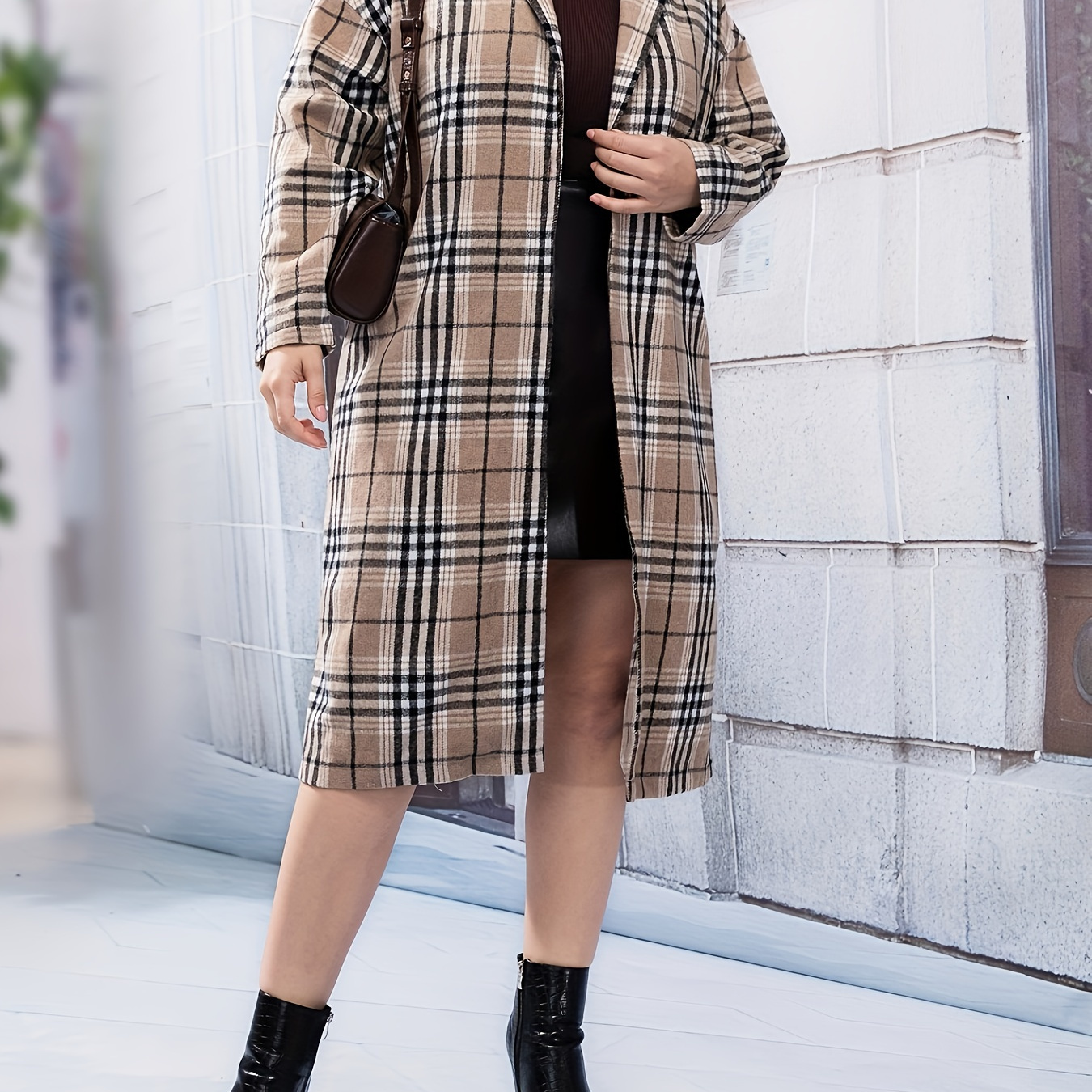 Plus Size Casual Winter Coat Women's Plus Plaid Print Hoodie - Temu