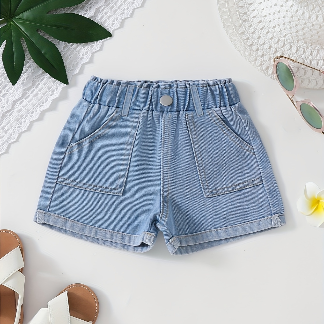 

Boys/ Girls Blue Jean Shorts Summer Casual Rolled-hem Denim Shorts