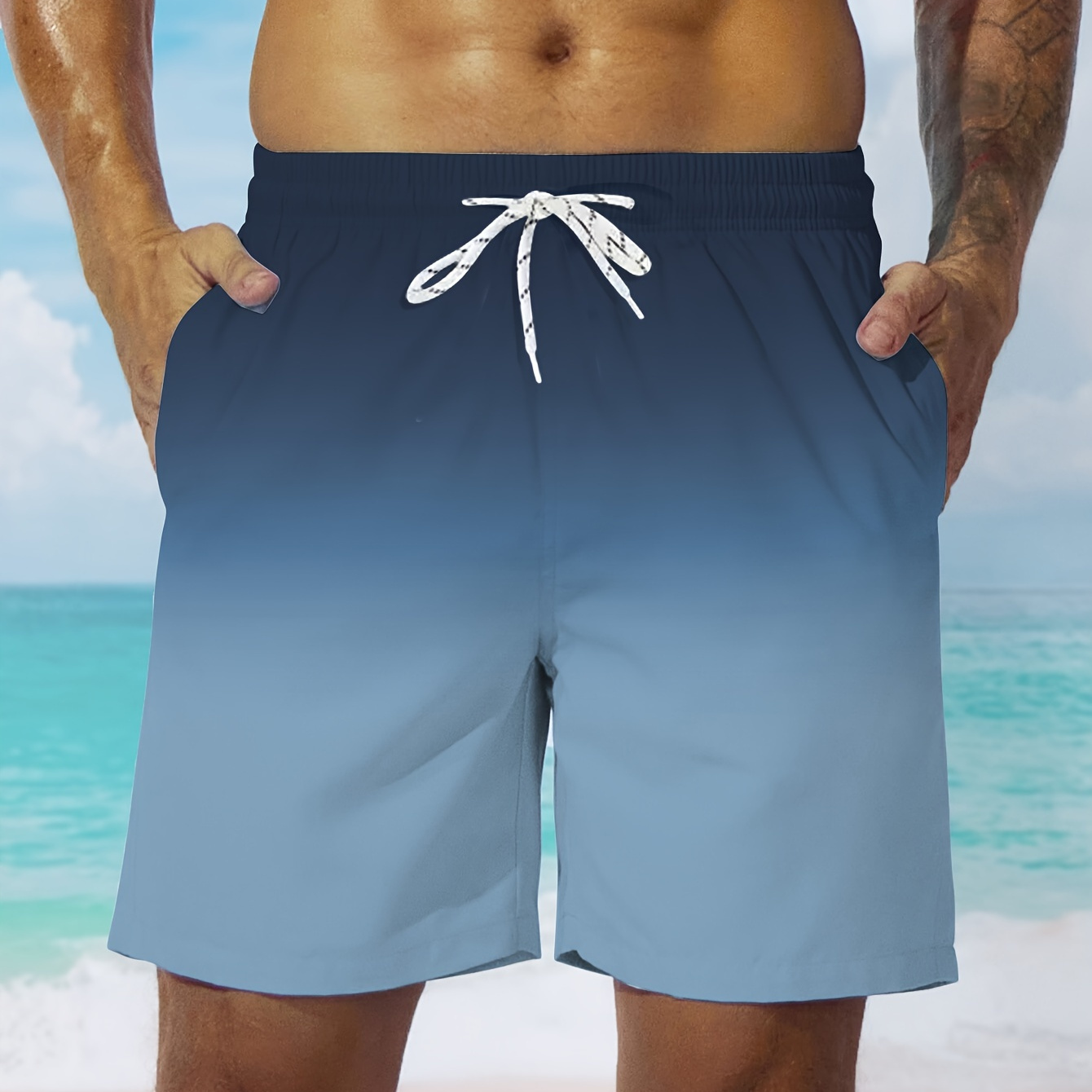 

Plus Size Men's Trendy Casual Gradient Color Shorts For Summer Swimming/ Holiday Shorts