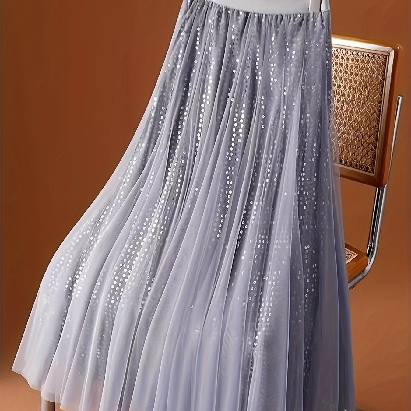 

1pc A- Polyester , Long Pleated For /fall, Sequins