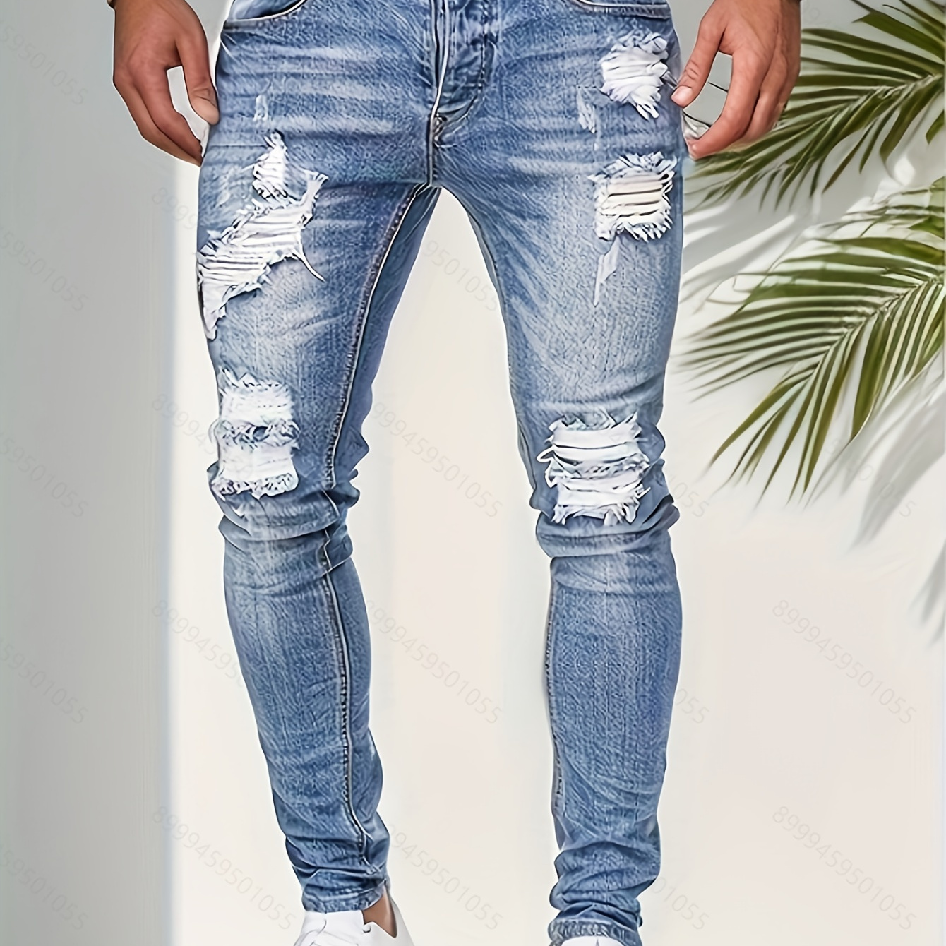 Men's Skinny Stretch Slim Fit Ripped Distressed Jeans - Temu Mexico