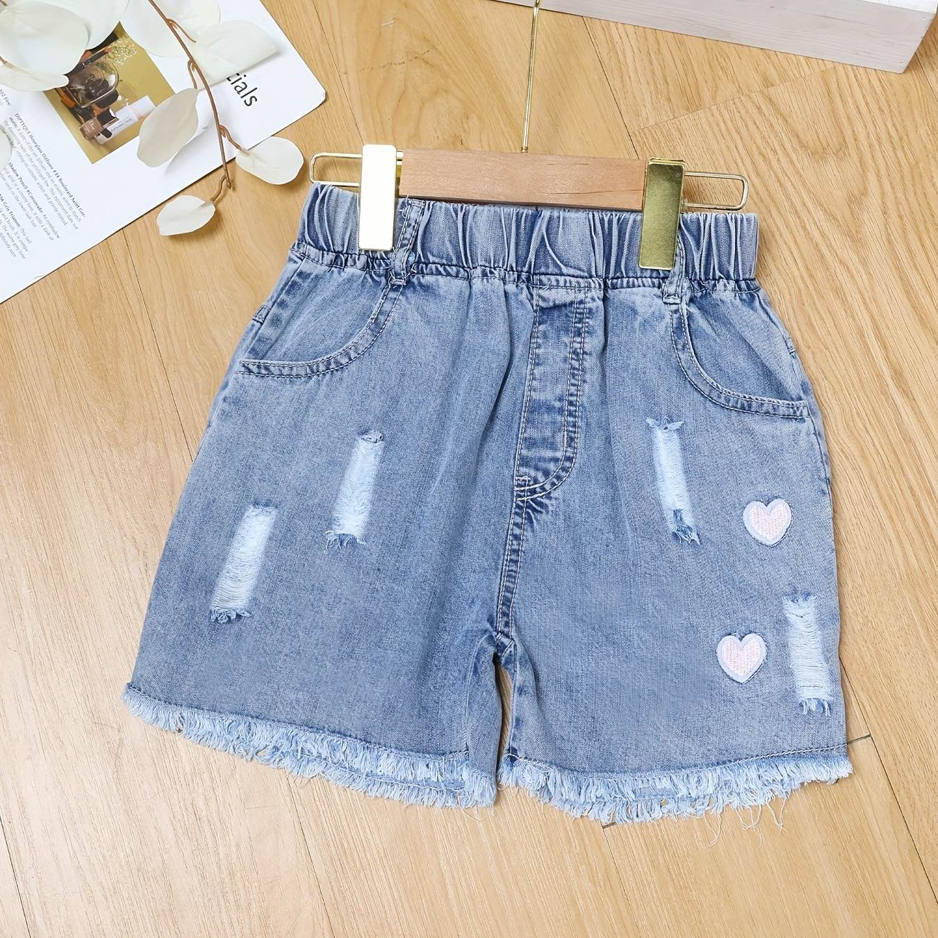 

Ripped Jeans Shorts For Girls, Raw Hem Versatile Summer Denim Shorts