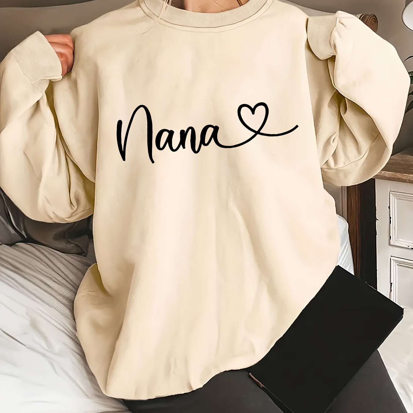 

Women's Fashion Long Sleeve Round Neck Hoodie With Letter Print