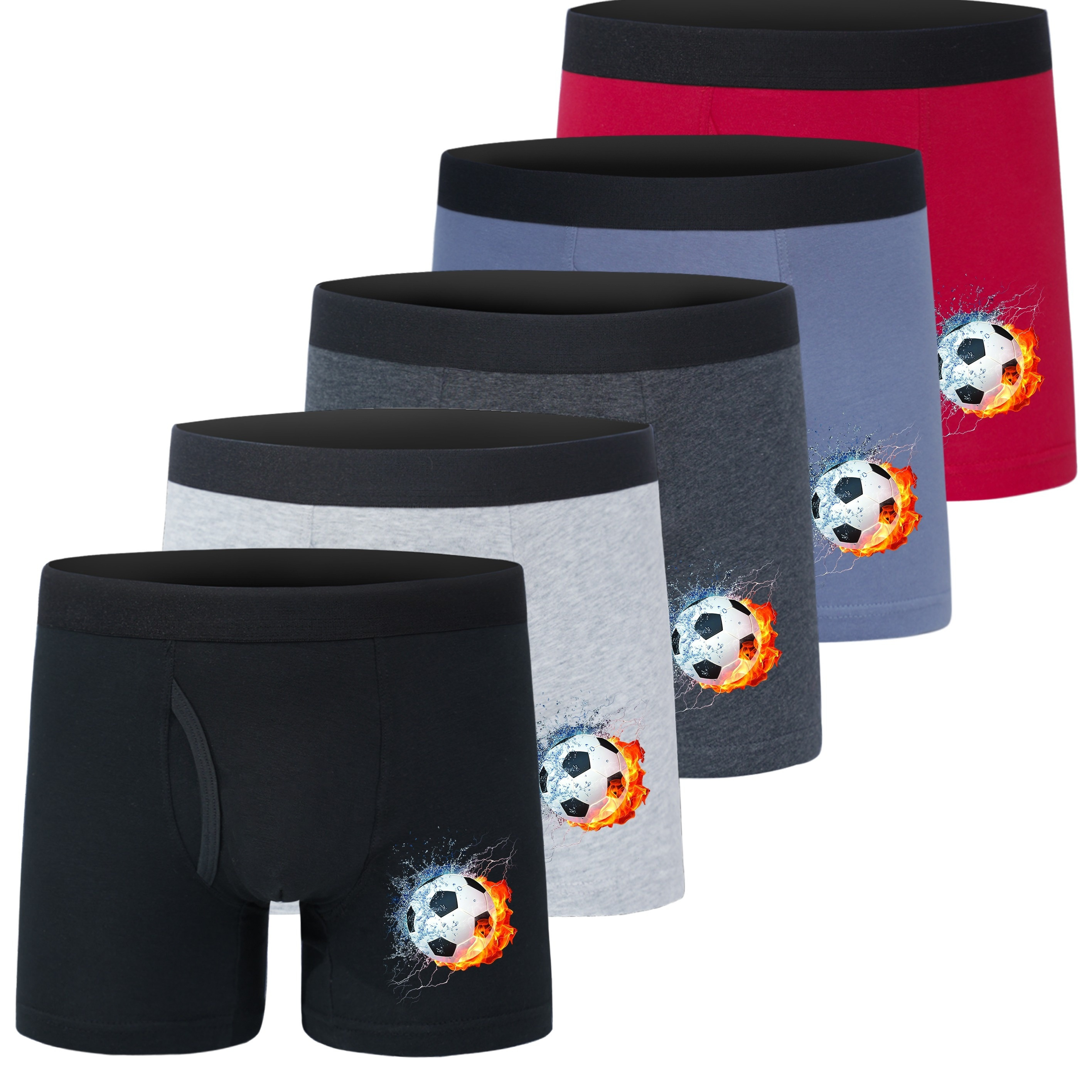 

5 Pcs Boys' Cotton Underwear With Football Pattern, Comfortable, Breathable, Elastic, Suitable For Daily Wear