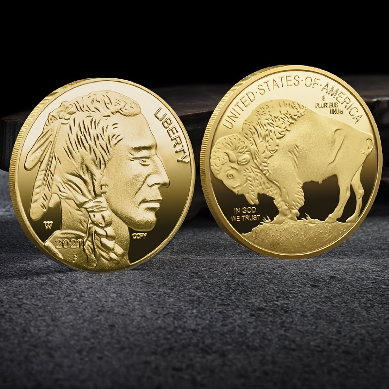

1pc American Buffalo Golden Coin, Golden Silver Coin, Commemorative Medal, Buffalo Old Man's Head Commemorative Coin Challenge Coin