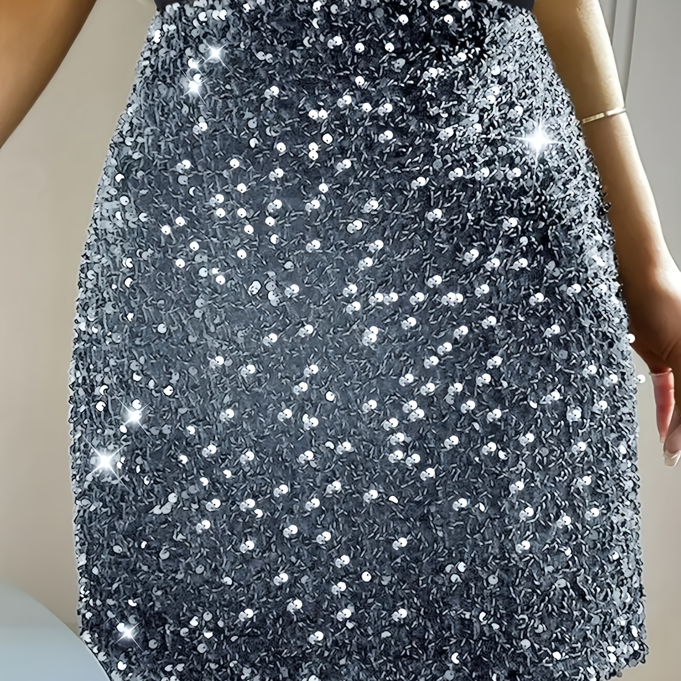 

Bk112005 Women's Elegant High Waist Sequin Skirt