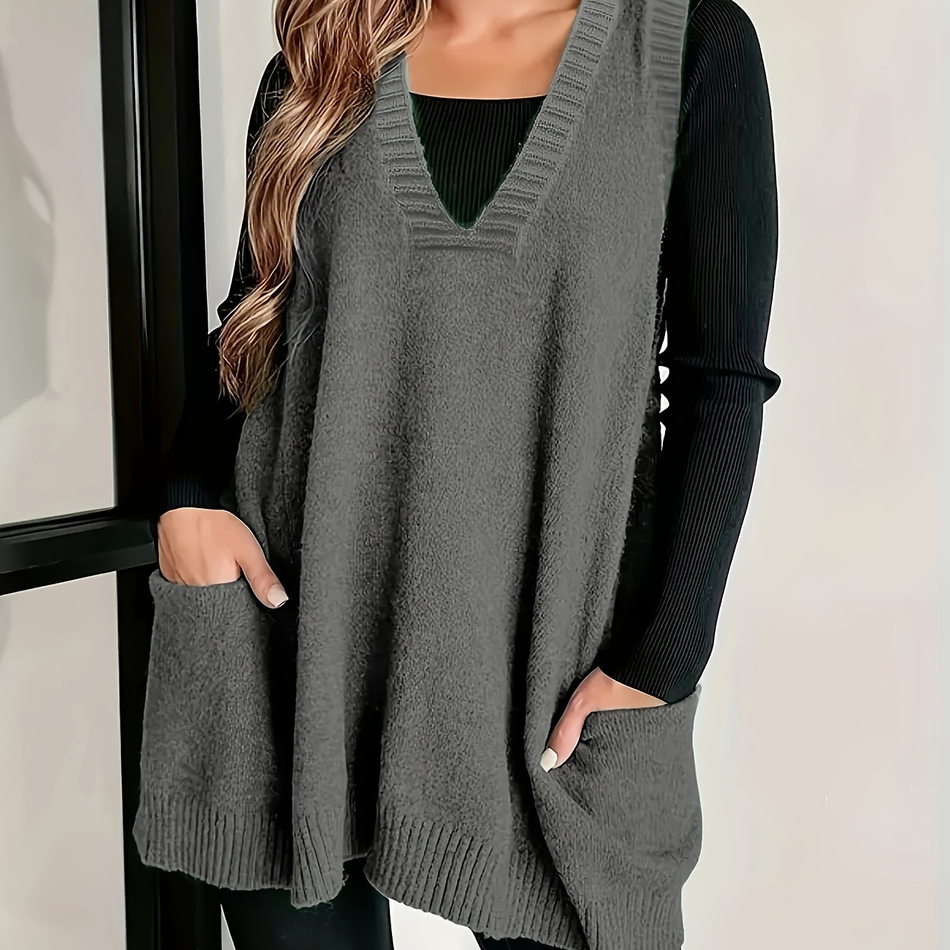 

Plus Size Knitted , V Sleeveless Top For Fall & , Women's Plus Size Clothing