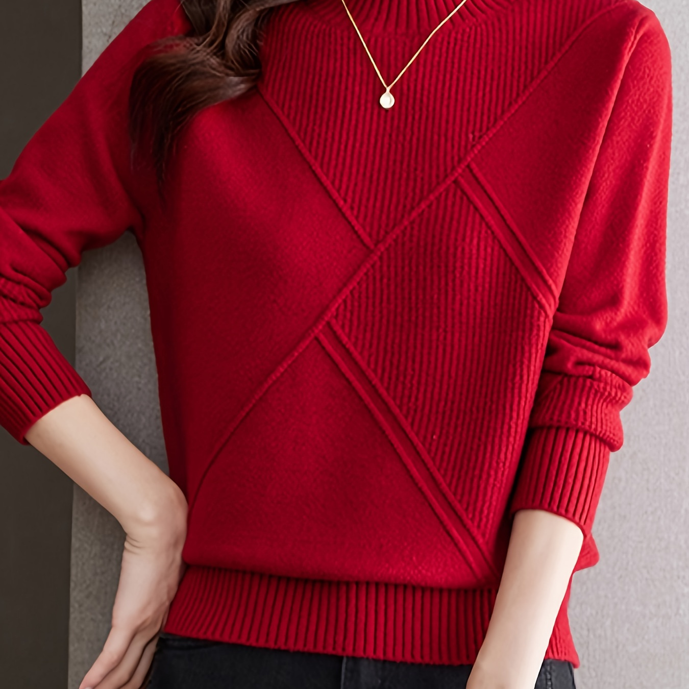 

Cozy Turtleneck Sweater For Women - Casual Solid Color Knit Pullover, Soft Cashmere , Fall & Winter