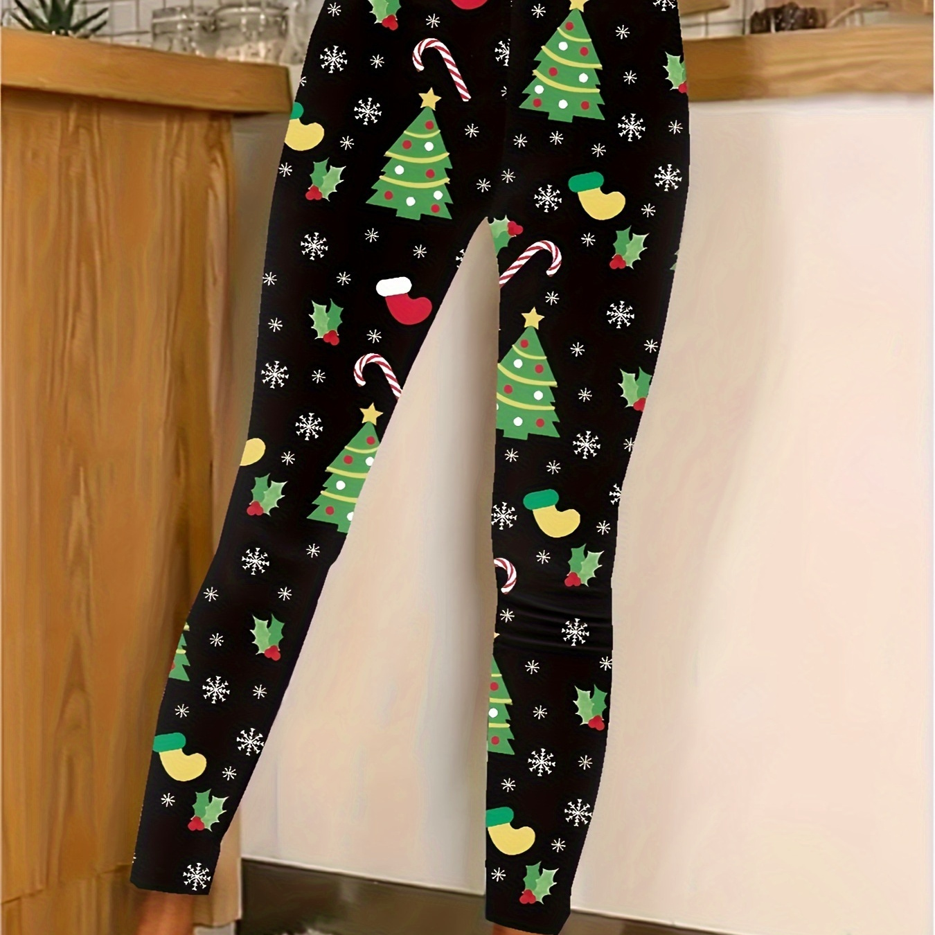 

Women's Plus Size Christmas Tree Leggings - Stretchy & , -waist, Waistband, Non-see-through Polyester , - Tights