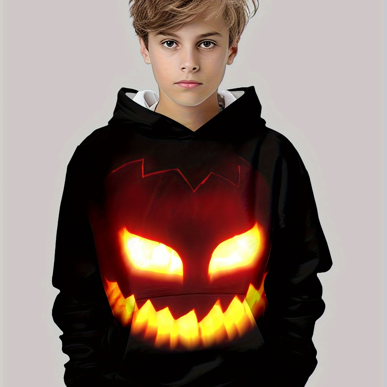 

Boys' Pumpkin 3d Print Hoodie - Casual Long Sleeve Pullover With Kangaroo Pocket, Fall & Winter