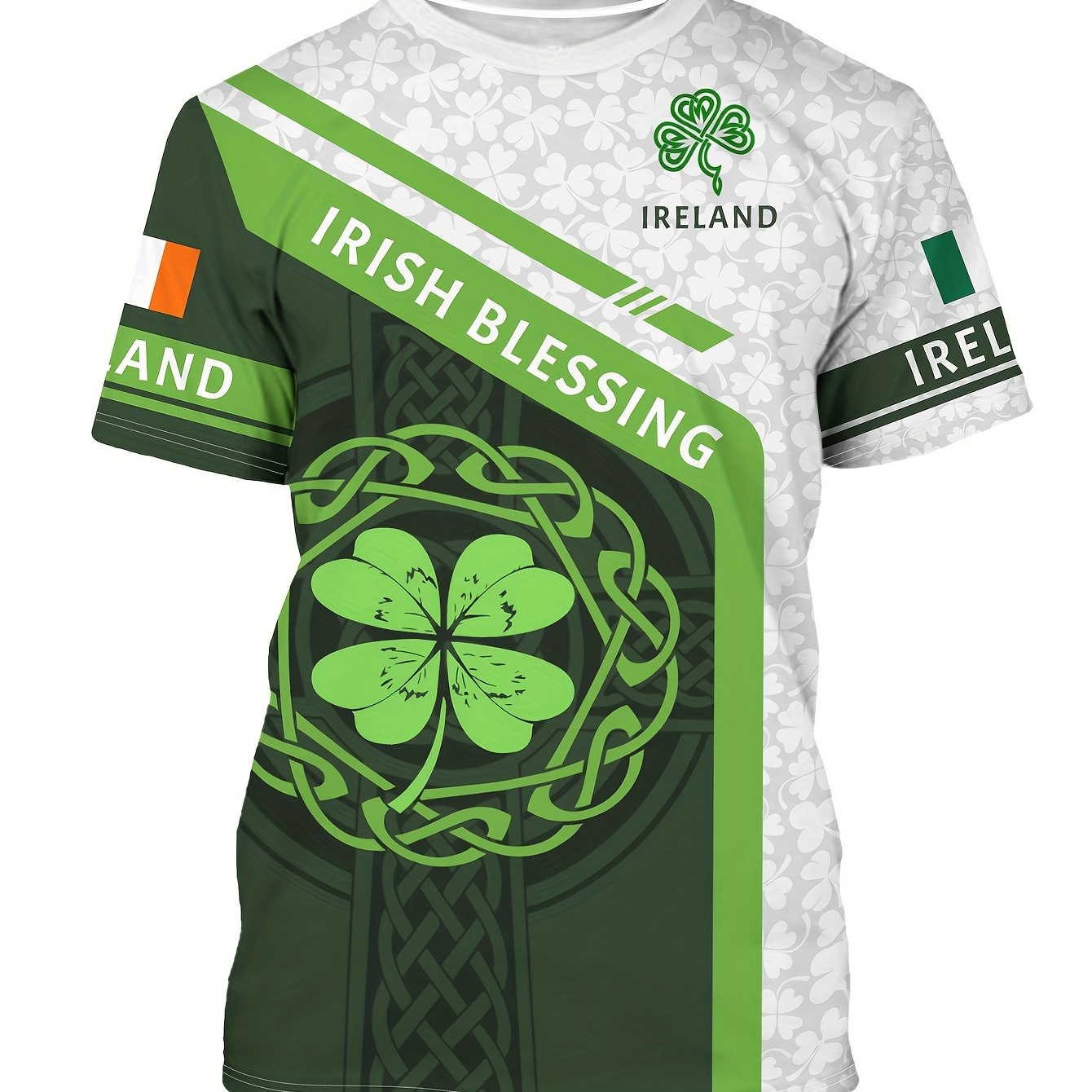

Irish Blessing And Clover Logo Digital Print Men's St. Patrick's Day Themed Color Block Short Sleeve Crew Neck T-shirt, Summer Outdoor