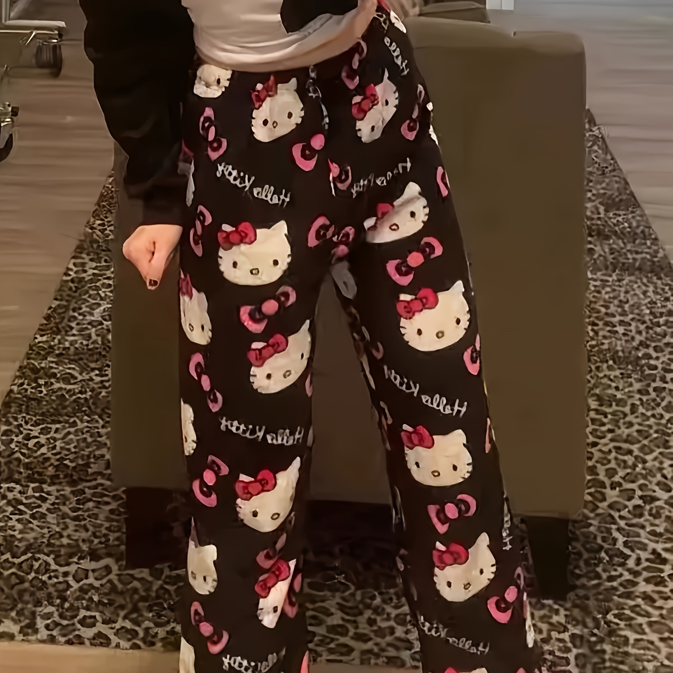 

Sanrio Hello Kitty Fleece-lined Warm Pajama Pants For Autumn/winter - Cute Cartoon , , Polyester, Non-transparent, Knit Fabric, Hello Kitty Pajama Pants