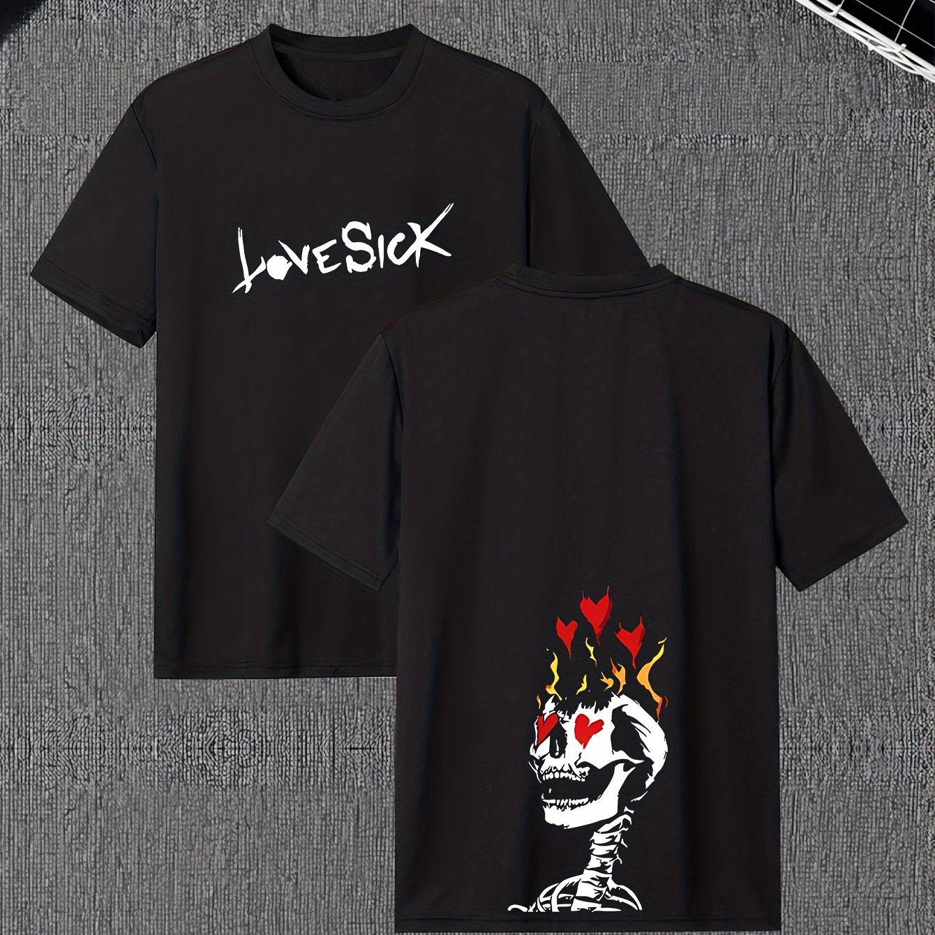 

Love Sick & Skeleton Print Men's Round Neck Short Sleeve Tee Fashion Regular Fit T-shirt Top For Spring Summer Holiday