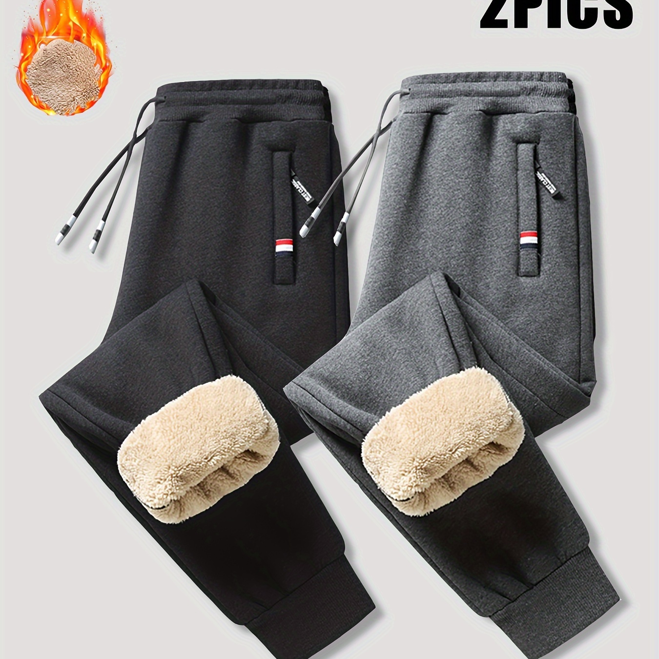 

2pcs Men's Stripe Decor Fleece Pants, Casual Thickened Windproof Outdoor Trousers As Gift