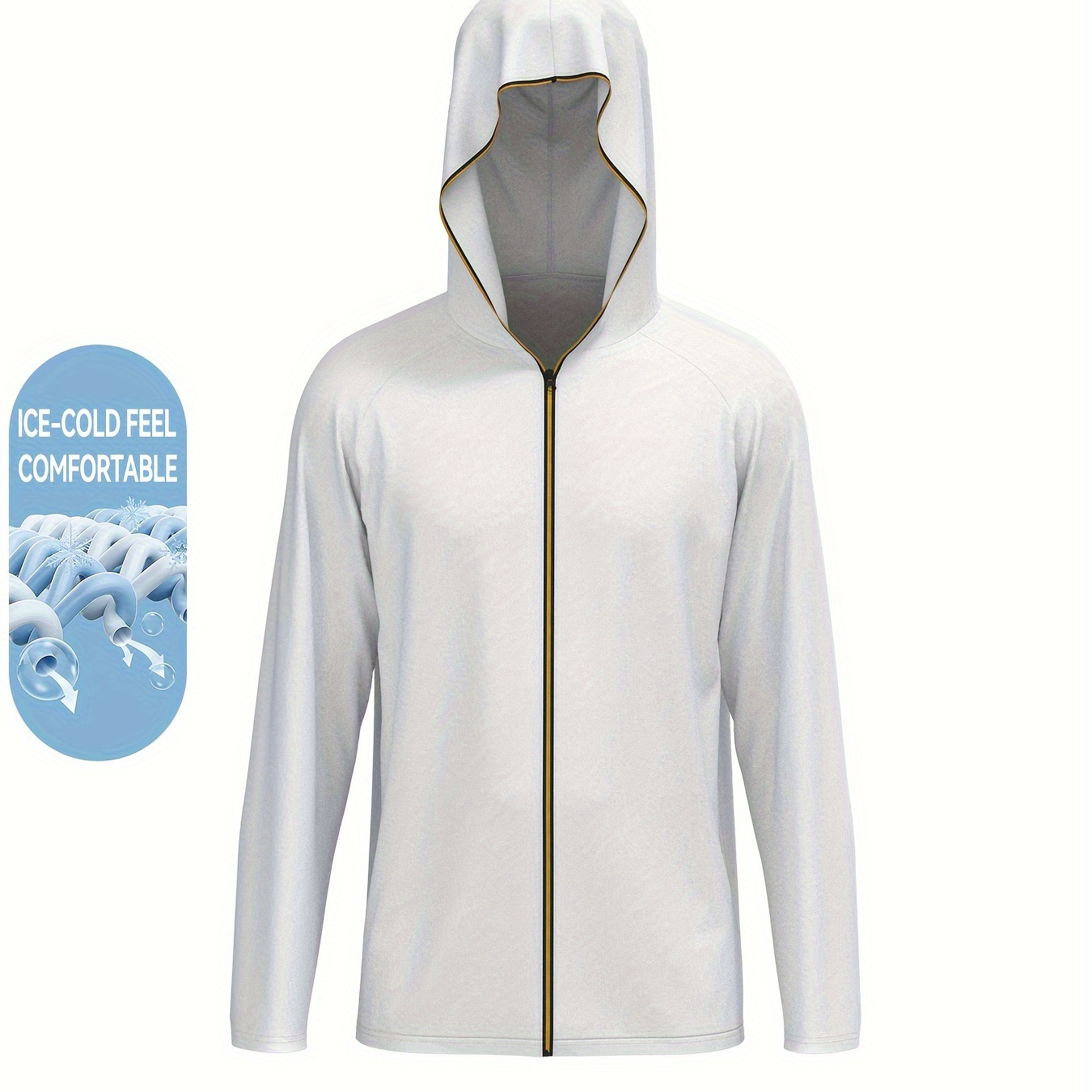 

Men's Stylish Solid Sun Protection Hooded Jacket, Long Sleeve High Stretch Zip Up Diving Rash Guard For Fishing Hiking Diving Outdoor