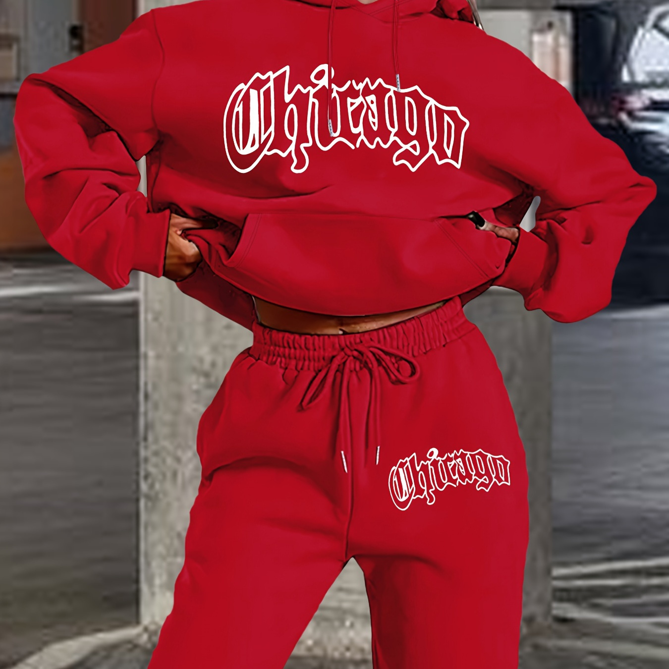 

's Letter And Pants Set, 2024 Pattern, Knit Sweatshirt Drawstring , , / Outfit