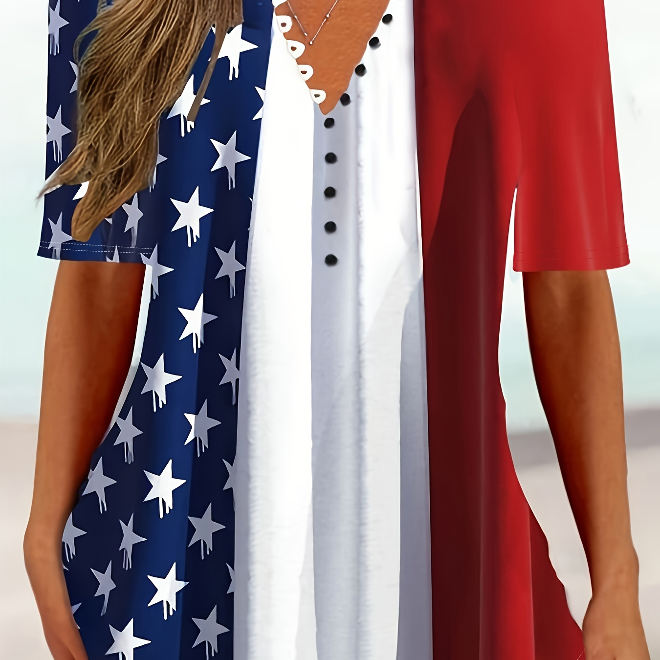

Plus Size Star Print T-shirt, V Neck Short Sleeve T-shirt, Women's Plus Size clothing