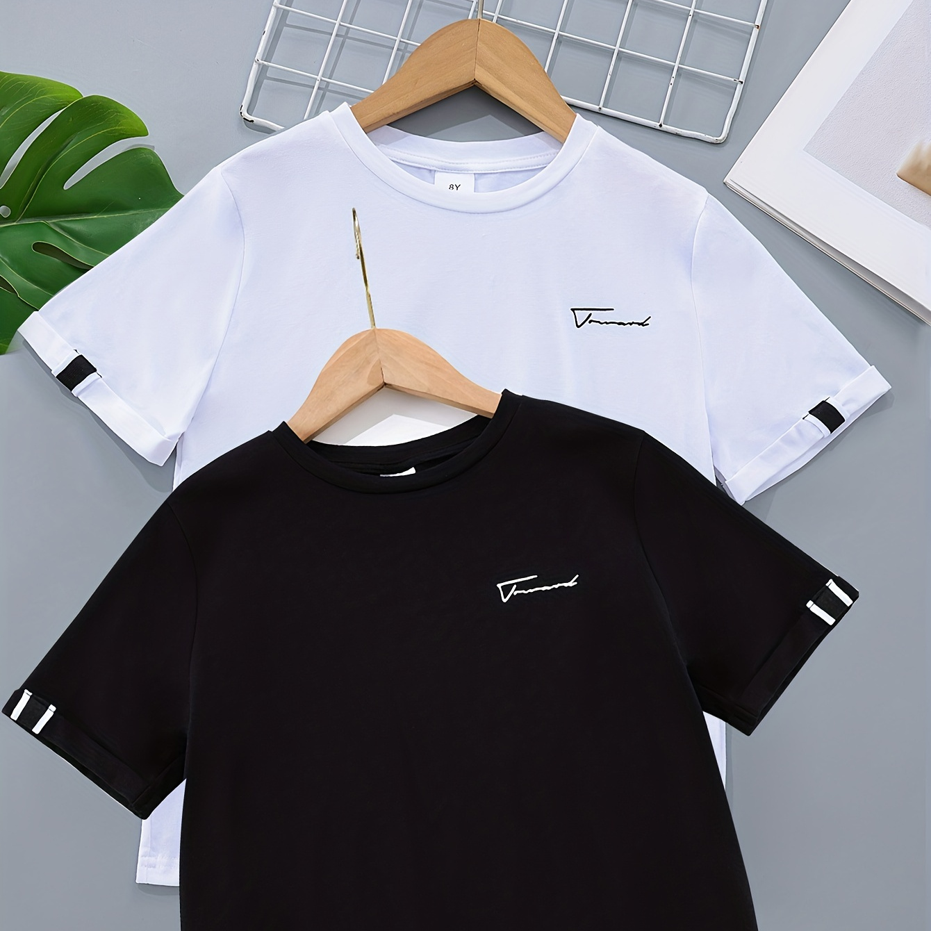 

2 Pièces T-shirts Élégants Avec Lettres Imprimées Pour Garçons – Vêtements D'été Cool, Légers Et Confortables !