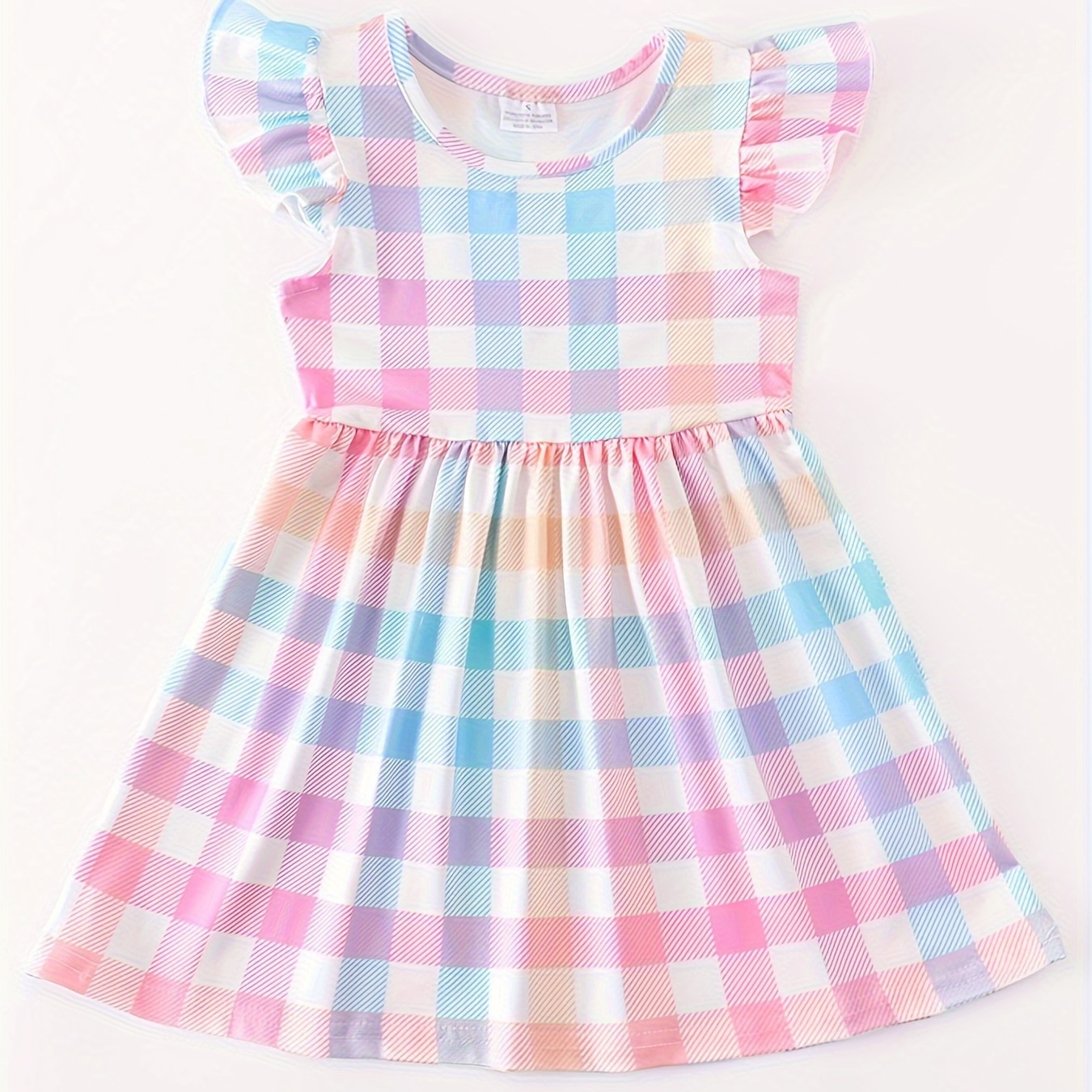 

Sweet Girls Stretchy Plaid Flutter Trim Dress Comfy Dresses Summer Clothes Gift Party Holiday