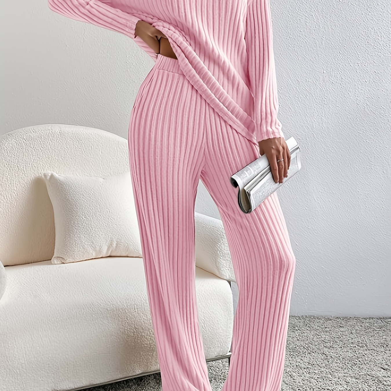 

Autumn And Winter Warm And Soft Fabric Long Sleeve T-shirt/long Pants Set With Waistband