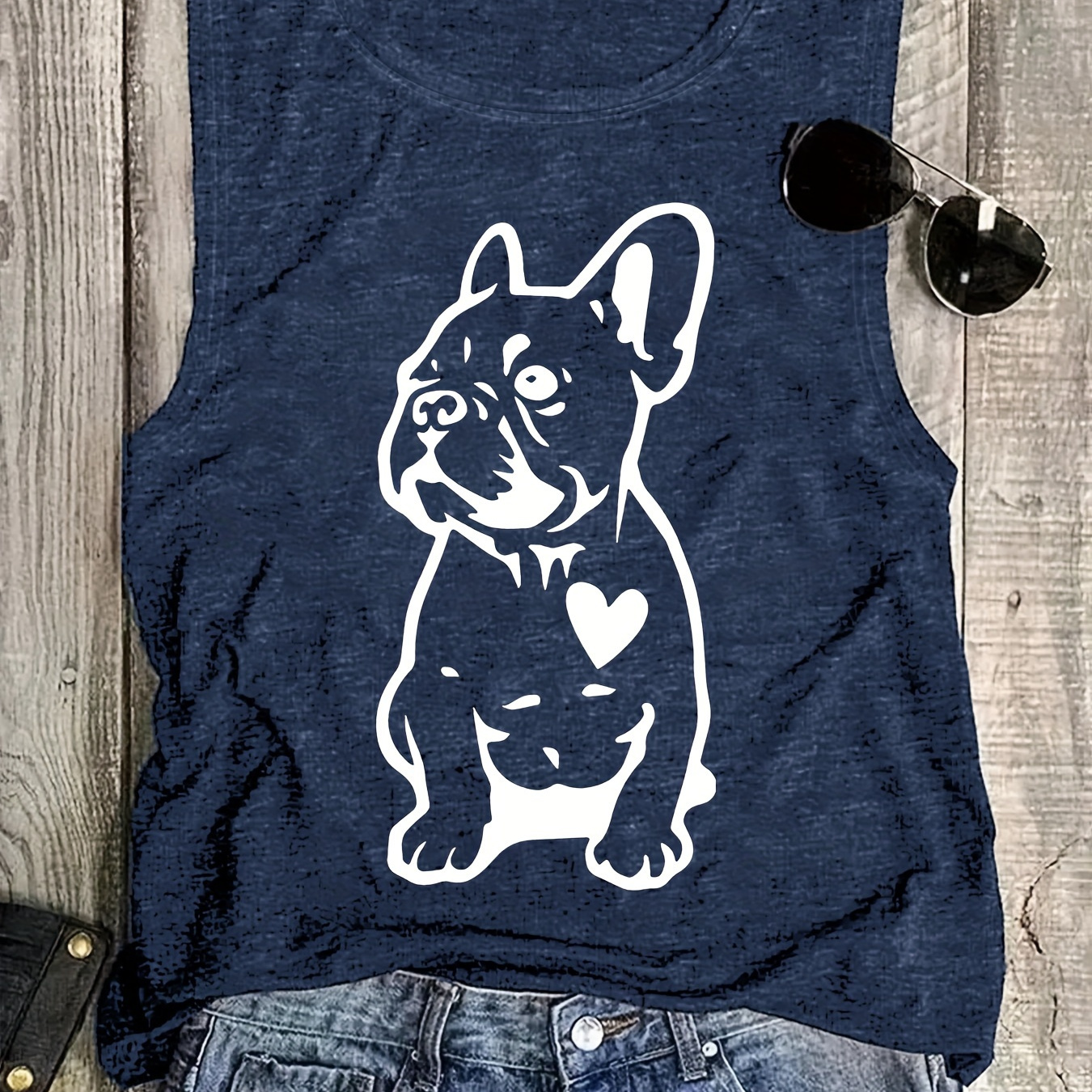 

Dog Graphic Print Tank Top, Sleeveless Casual Top For Summer & Spring, Women's Clothing