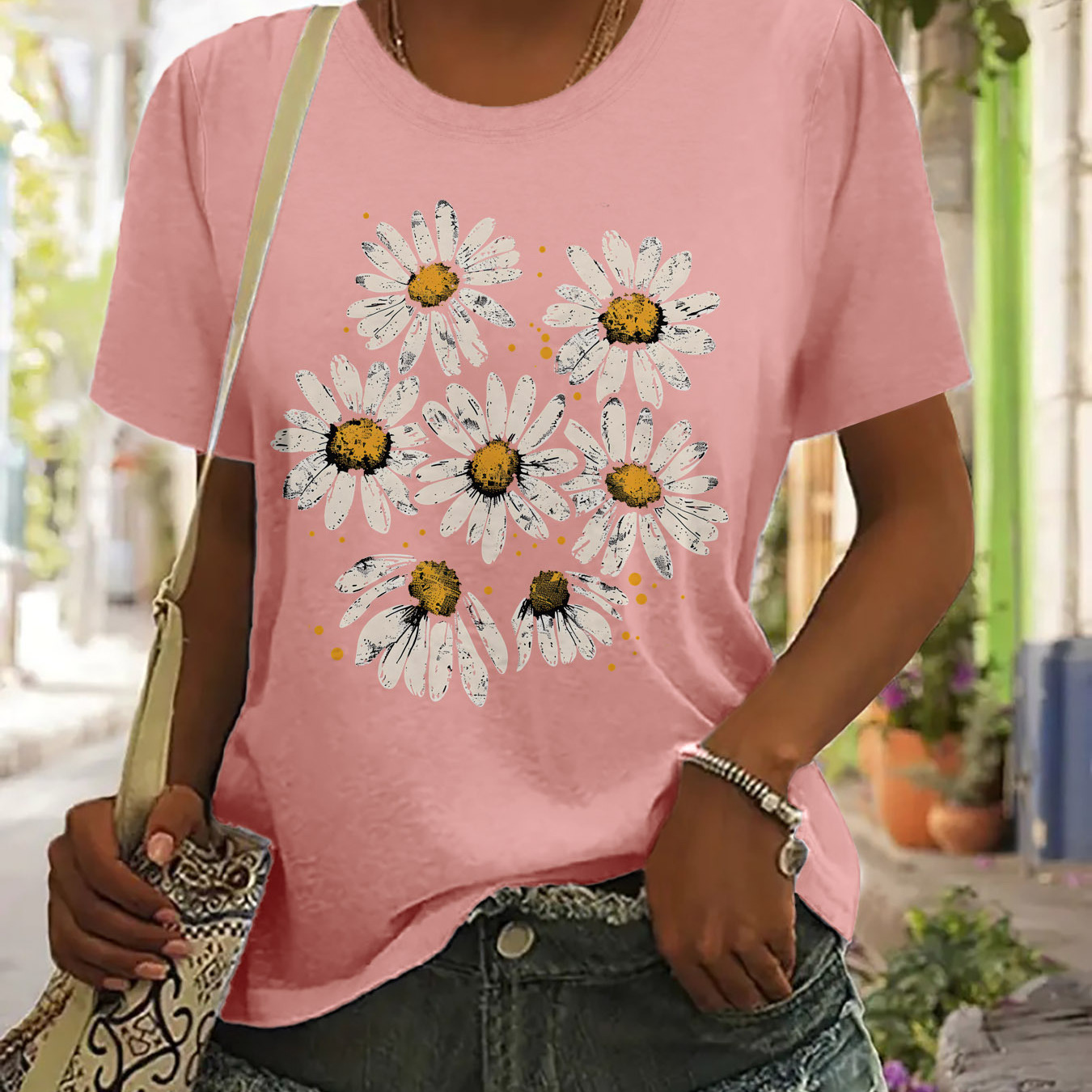 

Floral Print T-shirt, Short Sleeve Crew Neck Casual Top For Summer & Spring, Women's Clothing