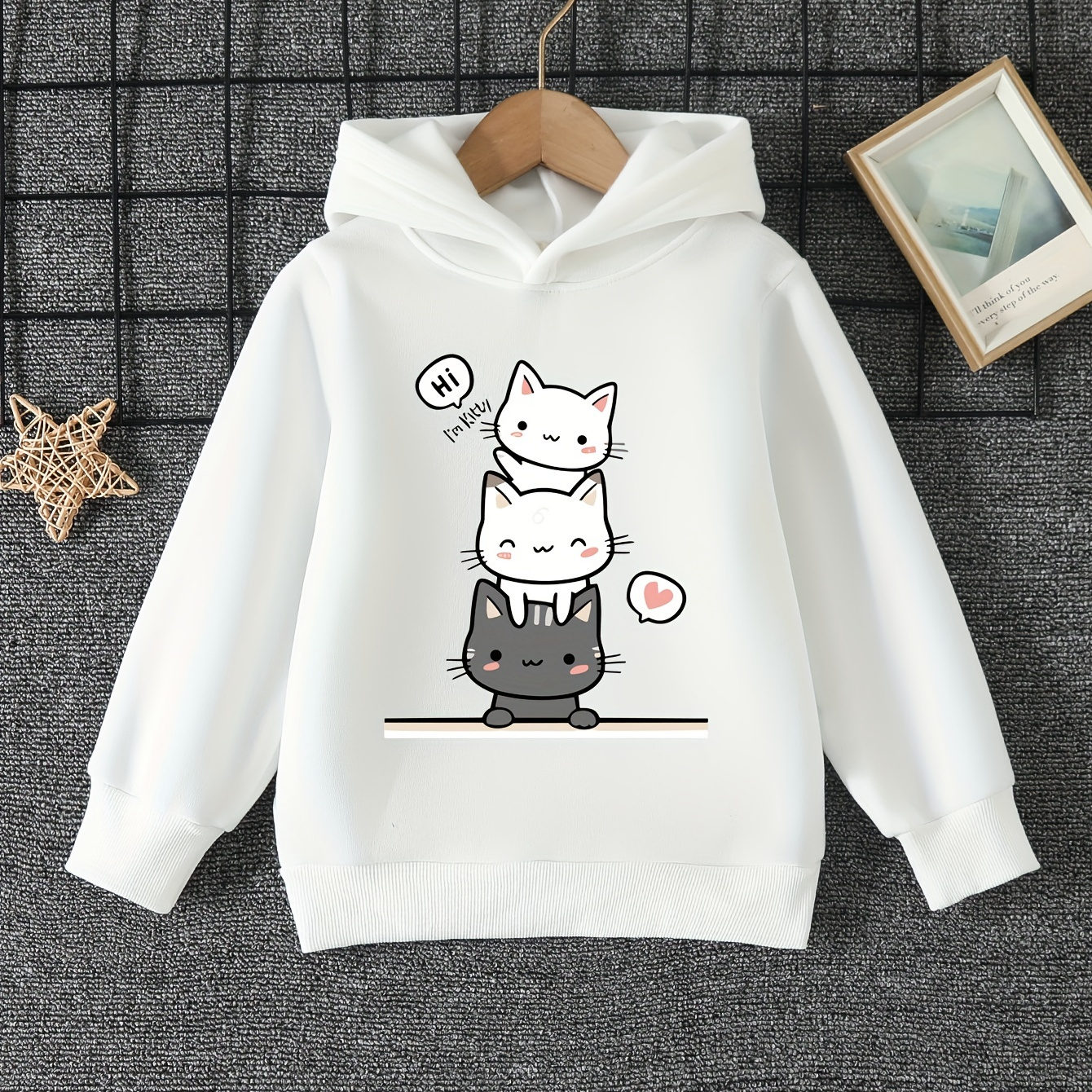 

Girl's Trendy Hooded Sweatshirt, Cartoon Kitty Print Hoodies For Autumn/winter, Kids Clothing