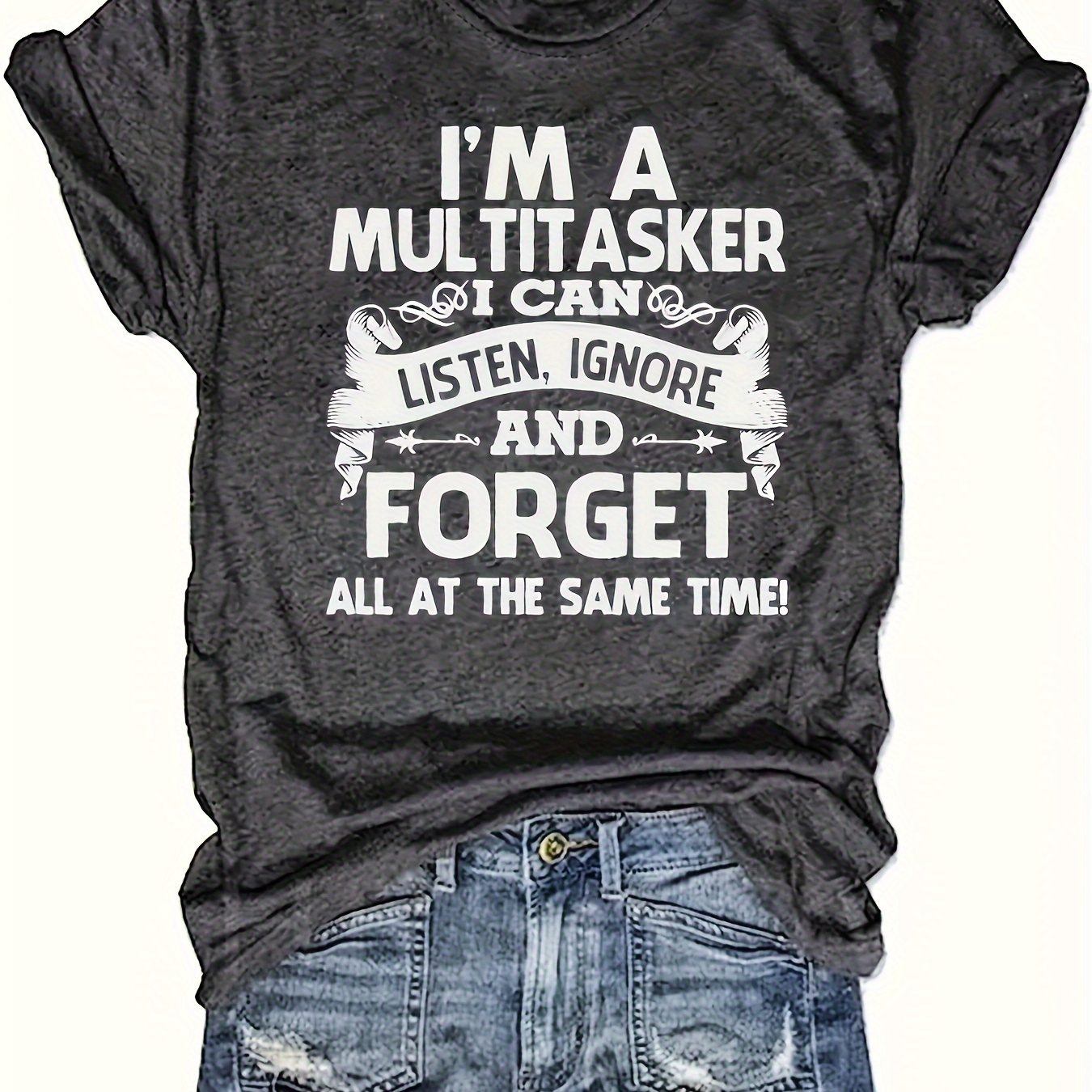 

Letter Print Crew Neck T-shirt, Casual Short Sleeve T-shirt For Spring & Summer, Women's Clothing