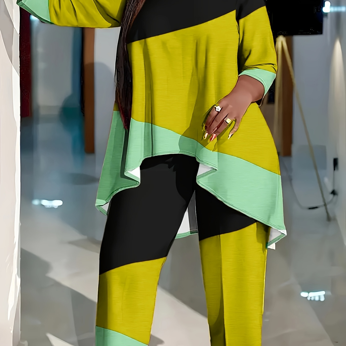 

Plus Size 3/4 Sleeve Outfit, Casual Two-piece Set.