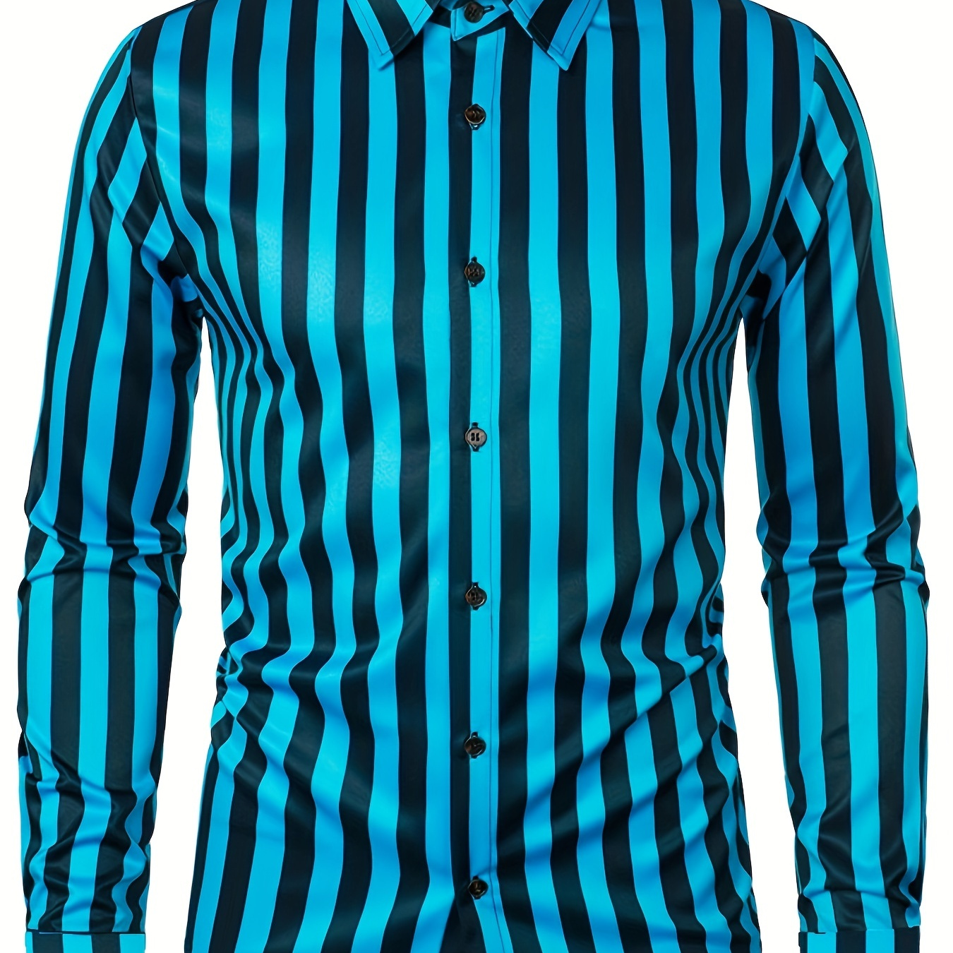 

Men's Stylish Stripe Pattern Shirt, Casual Breathable Lapel Button Up Long Sleeve Shirt Top For City Walk Street Hanging Outdoor Activities