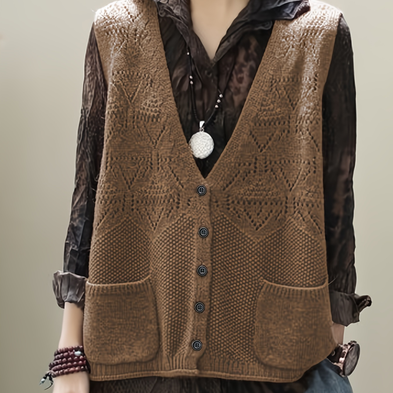 

Y2k Pockets Open Front Solid Cardigan, Sleeveless Cardigan For Spring & Fall, Women's Clothing