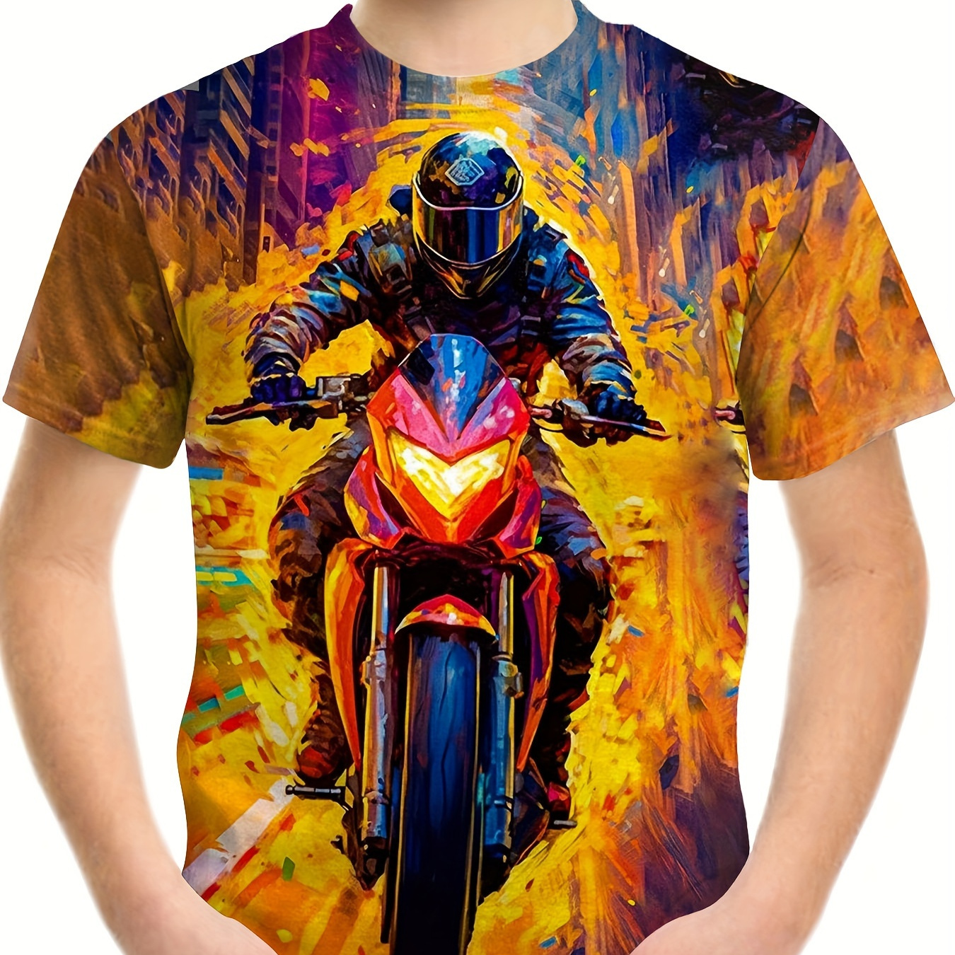 

Trendy Motorcycle Rider Print, Boy's Round Neck Casual Short Sleeve T-shirt, Comfortable Soft Skin-friendly Top