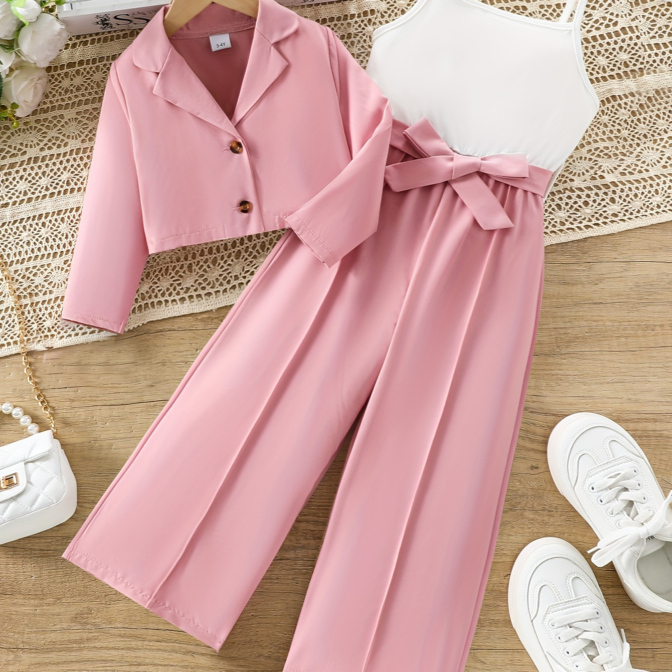 

's Outfit Long-sleeved + Splicing -leg Pants Clothing Set For Hanging Out