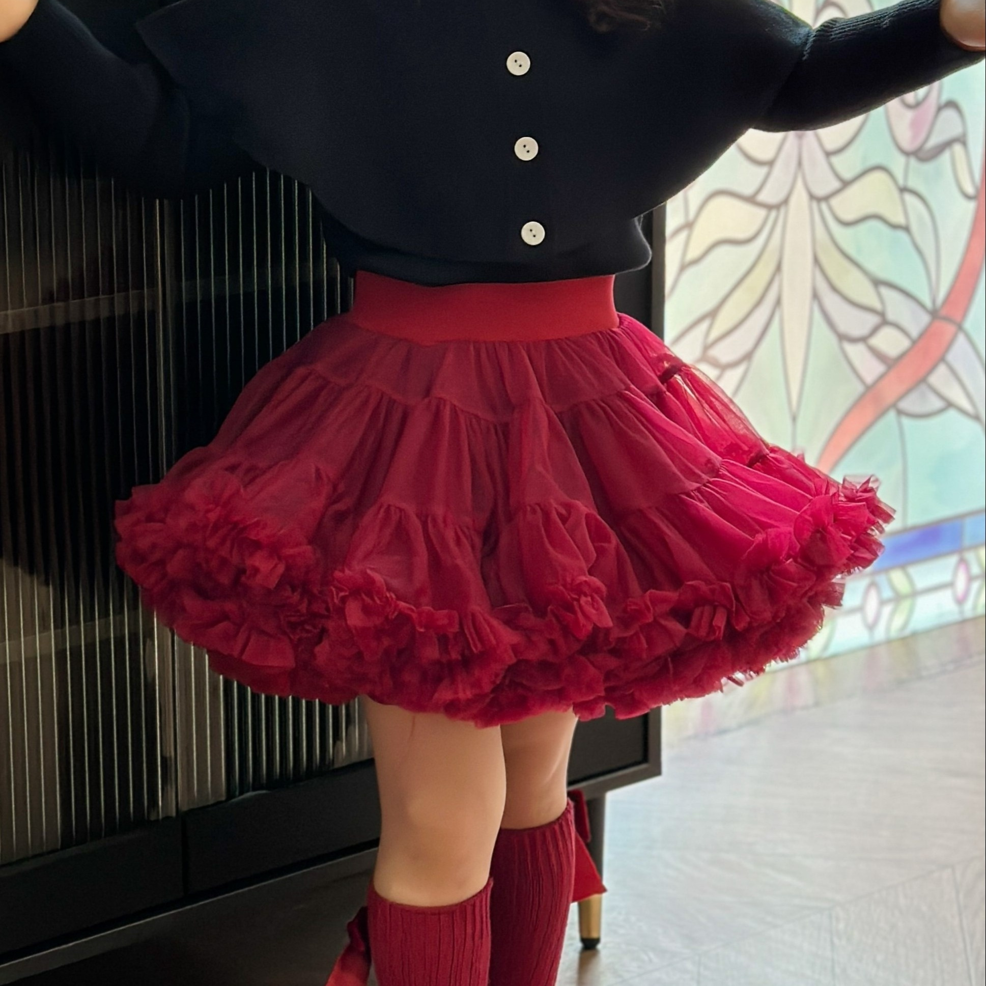 

Chic Burgundy Baroque-inspired Girls' Tutu Skirt - Princess Petticoat With Mesh Detail, All