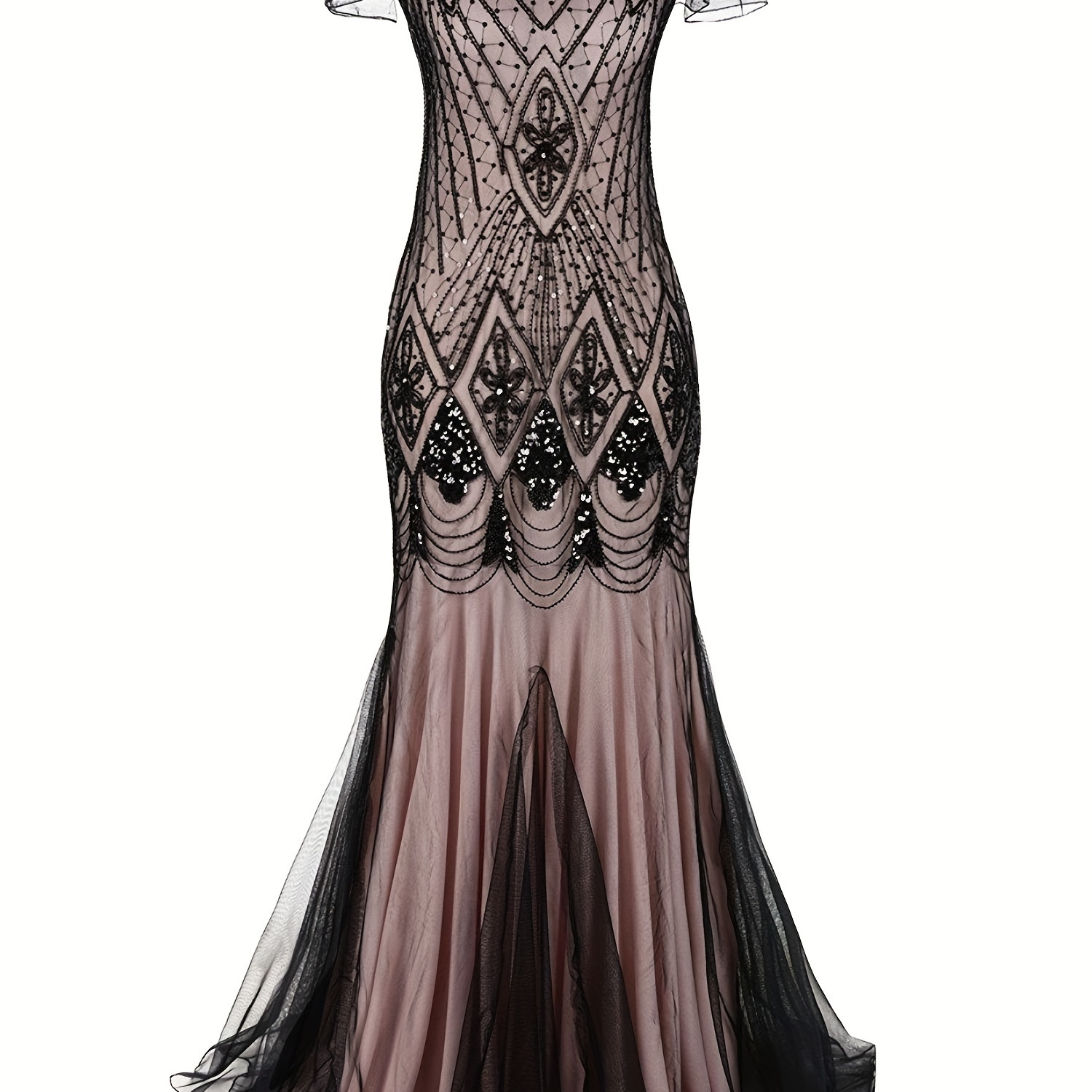 

Pink 1920s Cap Sleeve Sequin Evening Dress