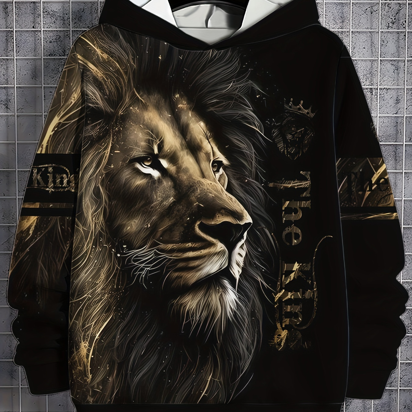 

Men's Fashionable Hoodie With 3d Digital Print, Polyester Fiber, Casual And Trendy Pullover Sweatshirt With Lion Pattern