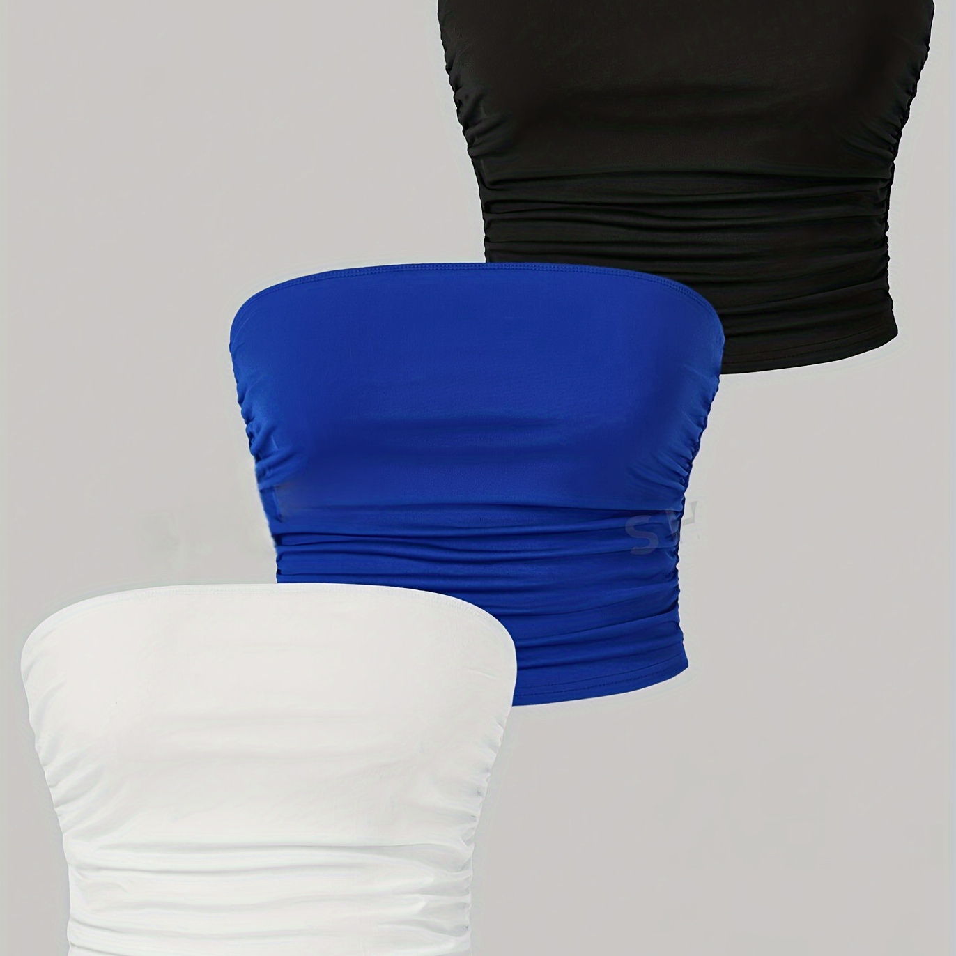 

3pcs Solid Color Tube Top, Casual Strapless Crop Top For Spring & Summer, Women's Clothing