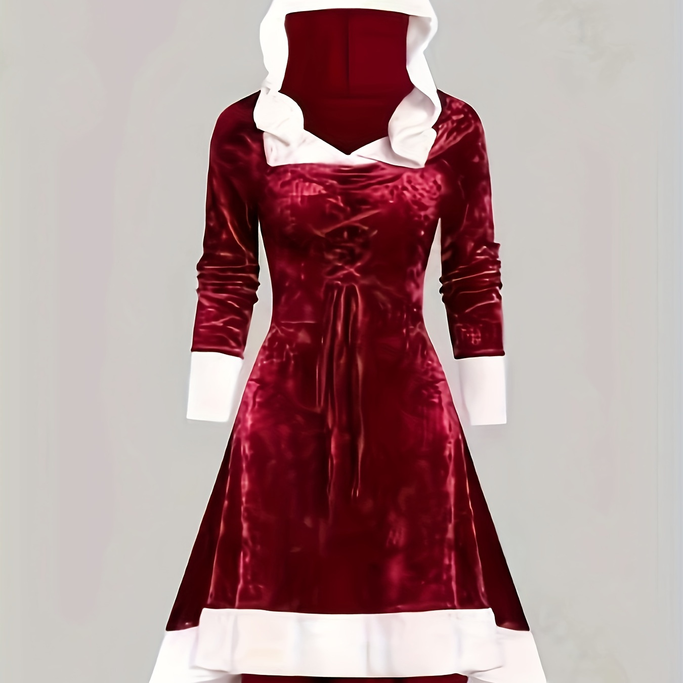 

Contrast Trim Drawstring Hooded Dress, Vintage Long Sleeve Alien Dress, Women's Clothing