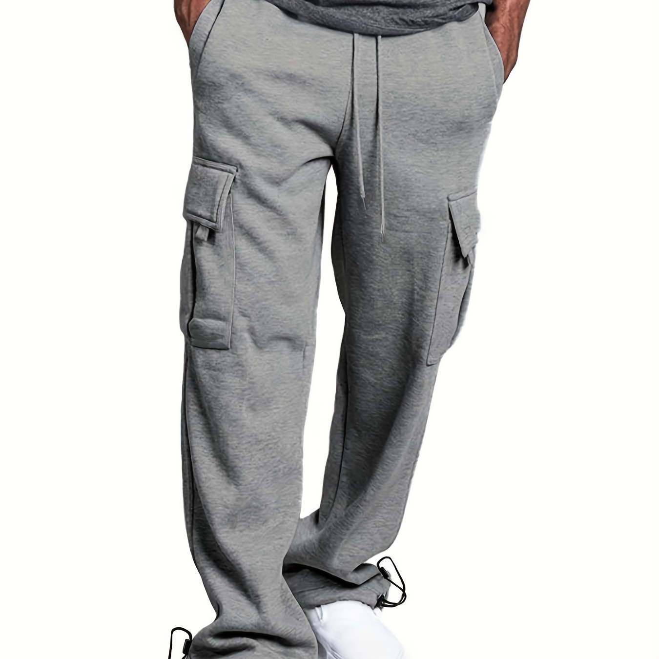 

Men's Loose Fit Baggy Sweatpants With Drawstring And Flap Pockets, Solid Warm And Comfy Trousers With Fleece For Winter Outdoors Wear