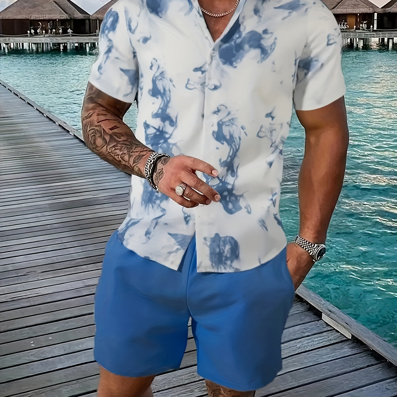 

Men's Casual Printed Short Sleeve Button-up Shirt, Summer Fashion, Breathable And Lightweight, Regular Fit