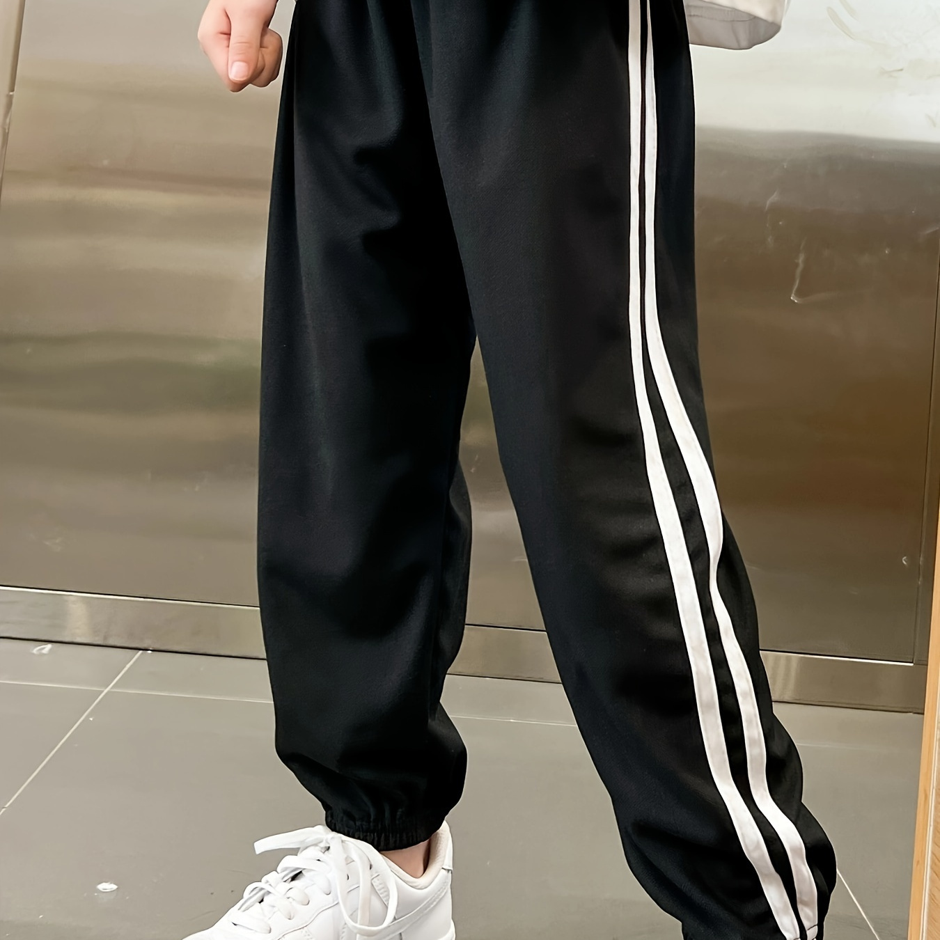

Boys Casual Joggers, Elastic Waist Summer Pants With Stylish Side Stripe, Comfy Long Sweatpants For Boys