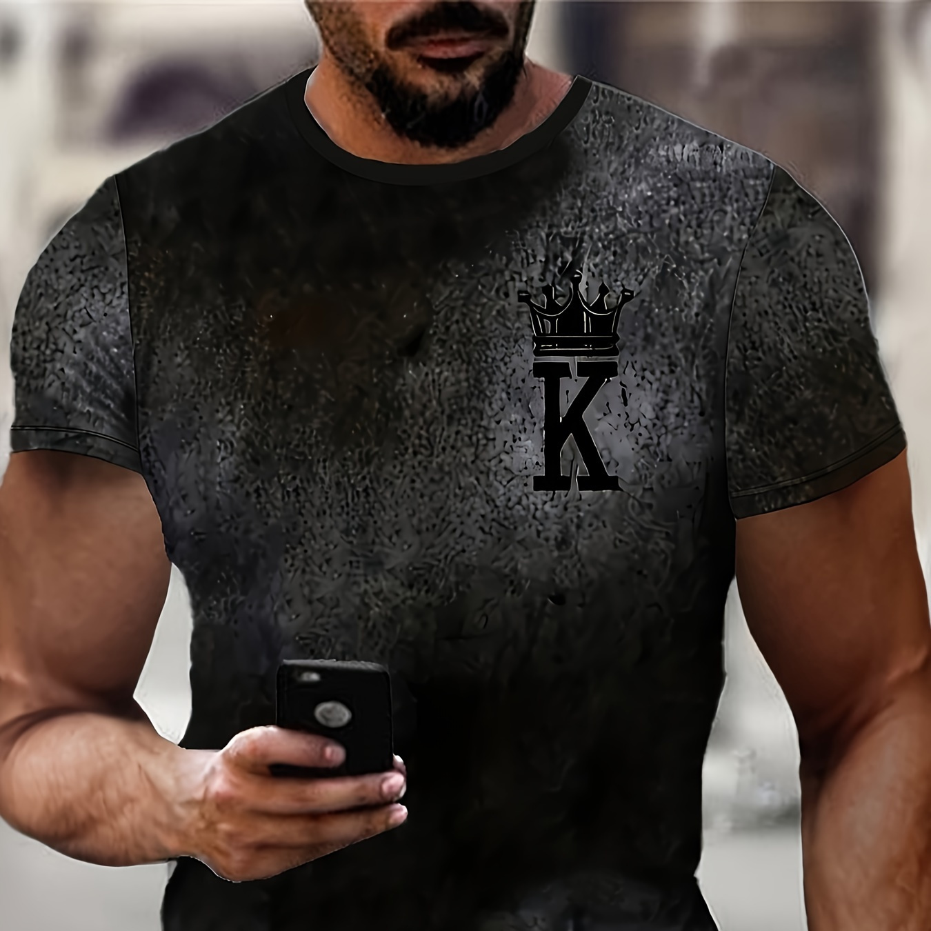 

Men's K T-shirt, Casual Short Sleeve Crew Neck Tee, Men's Clothing For Summer Outdoor