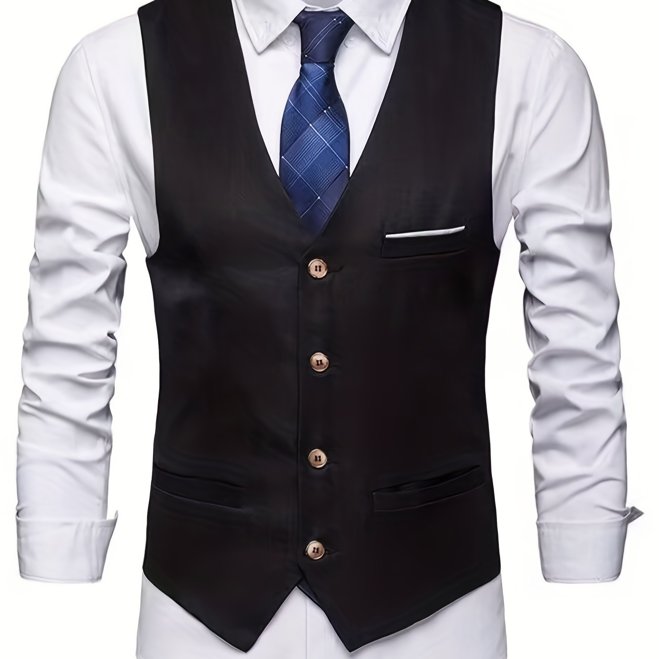 

V Neck Smart Suit Vest, Men's Casual Retro Style Solid Color Single Breasted Waistcoat For Dinner Suit Match