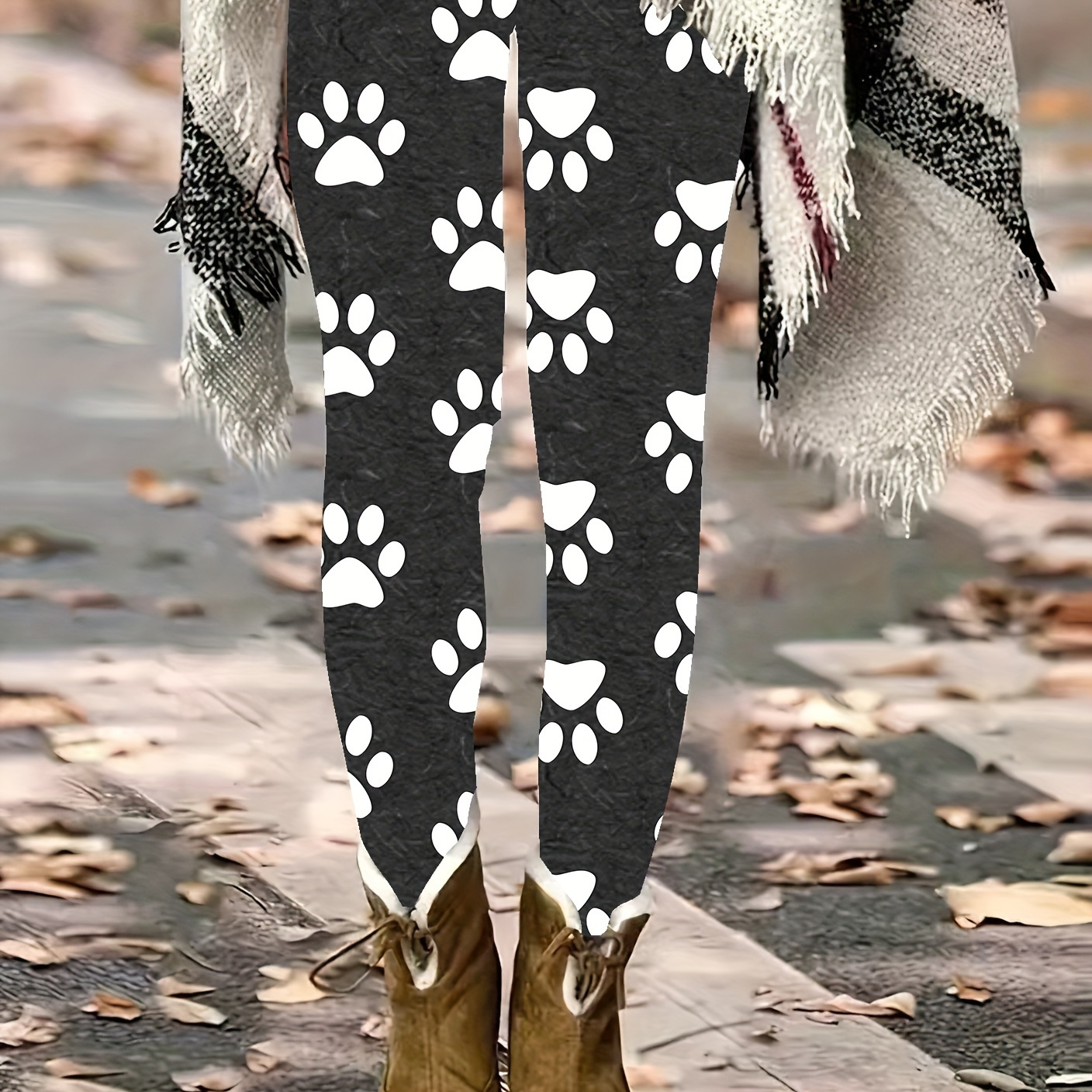 

Size Cat Paw Print Stretch Leggings - Elegant High-waist, For Casual Attire