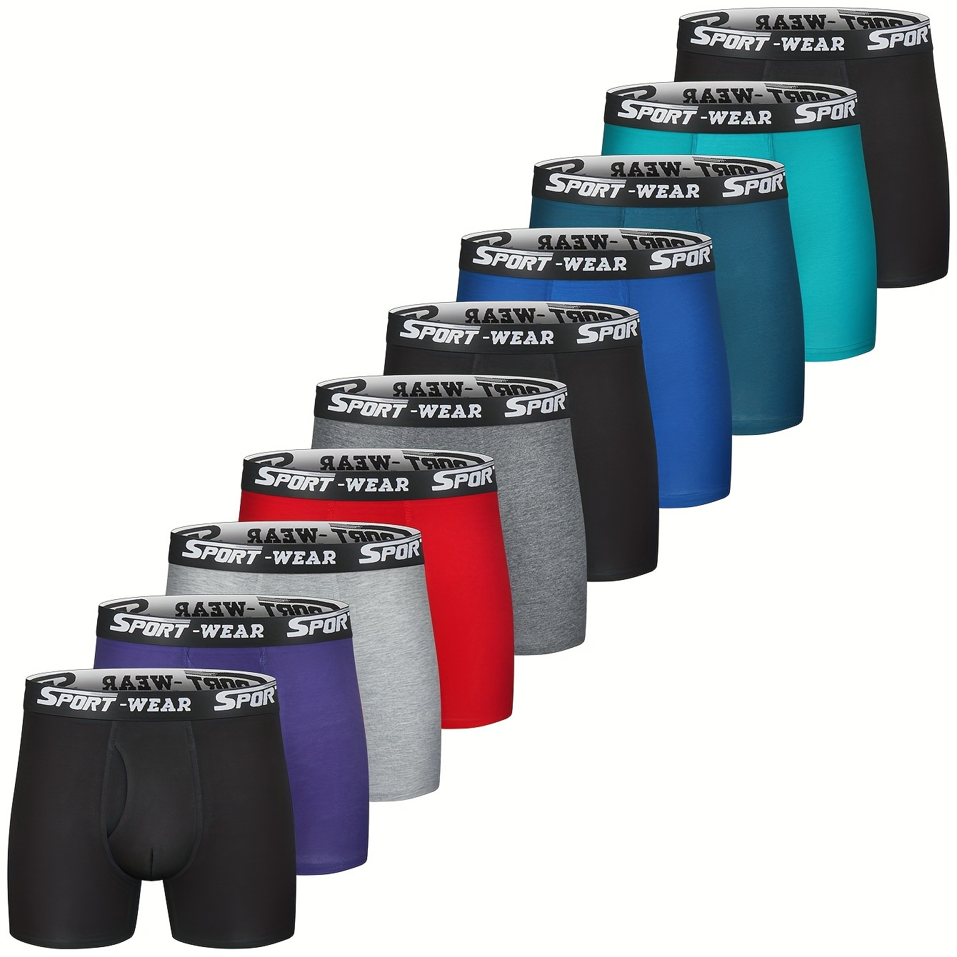 

10pcs Men's Cotton Breathable Comfy Stretchy Long Boxer Briefs Shorts, Casual Sports Trunks, Men's Underwear