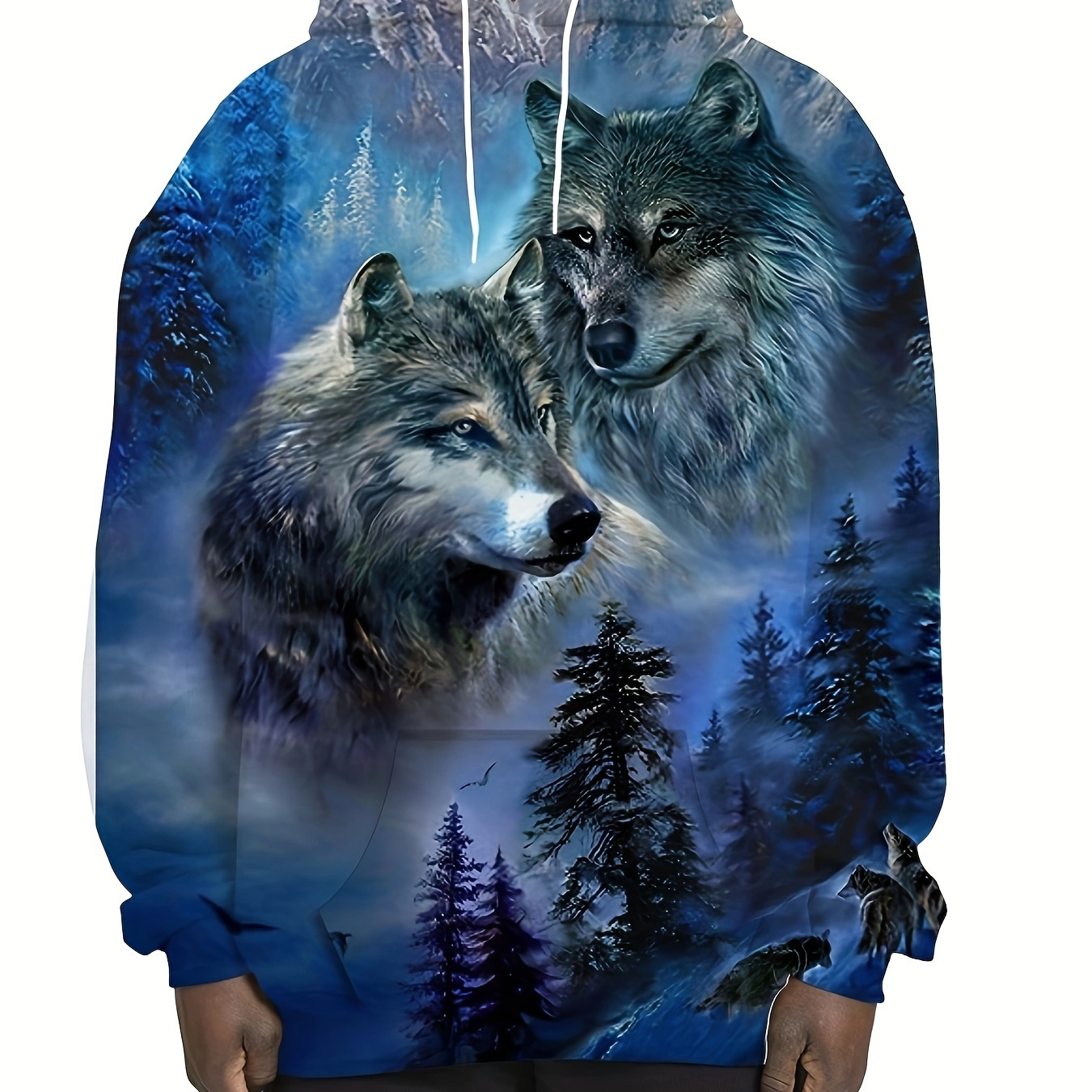 Men's Stylish Loose Two Wolves Pattern Hoodie Pockets Casual - Temu