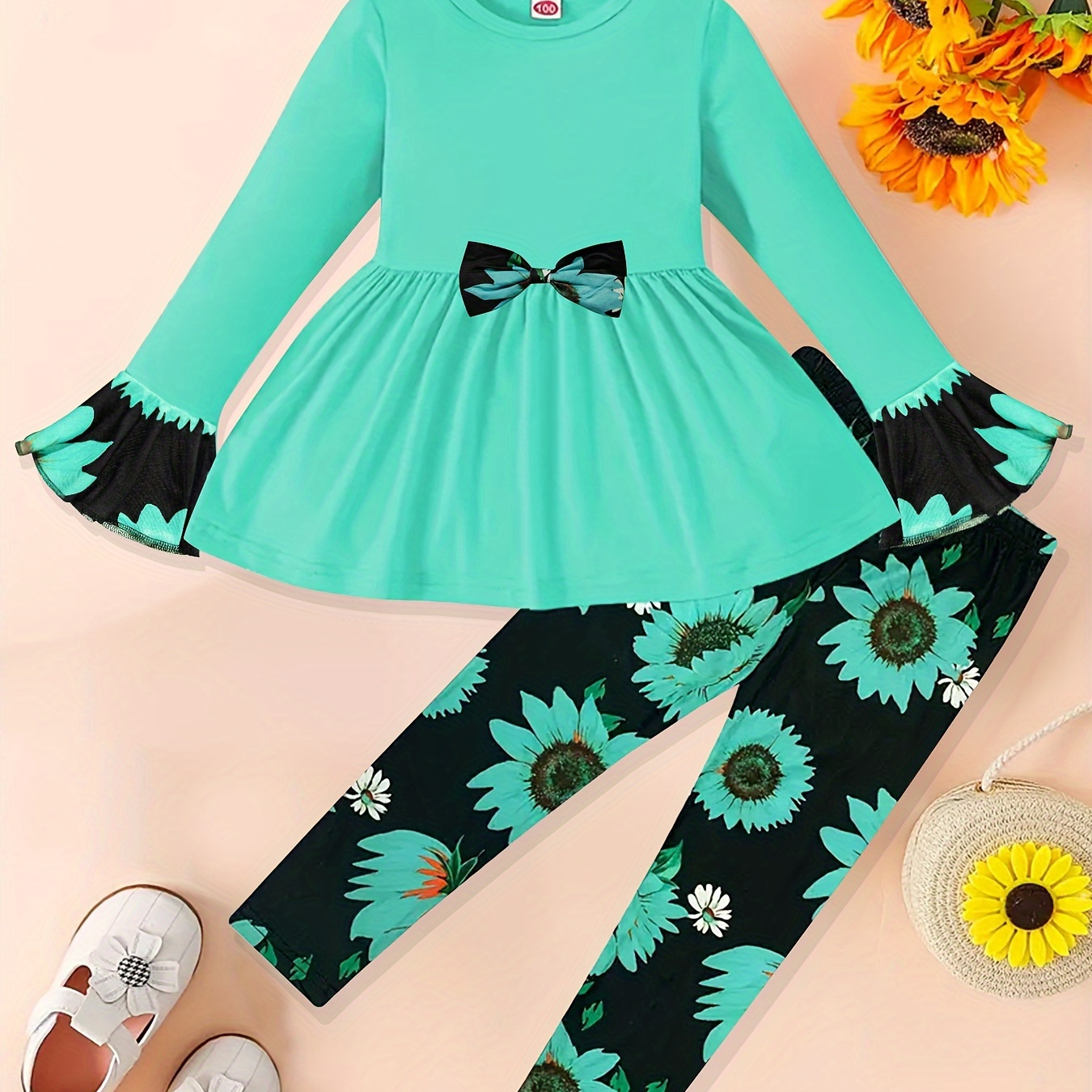 

Set, Bow Long Top + Pants Two- Set Clothes