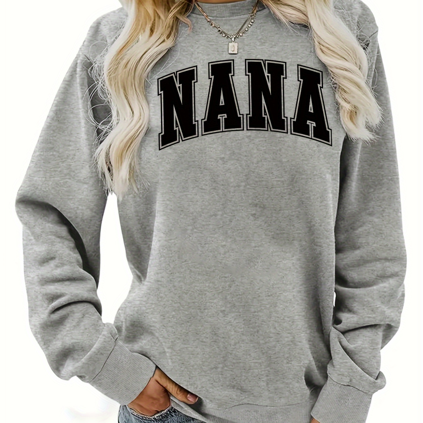 

Nana Letter Print Sweatshirt, Casual Crew Neck Long Sleeve Sweatshirt, Women's Clothing
